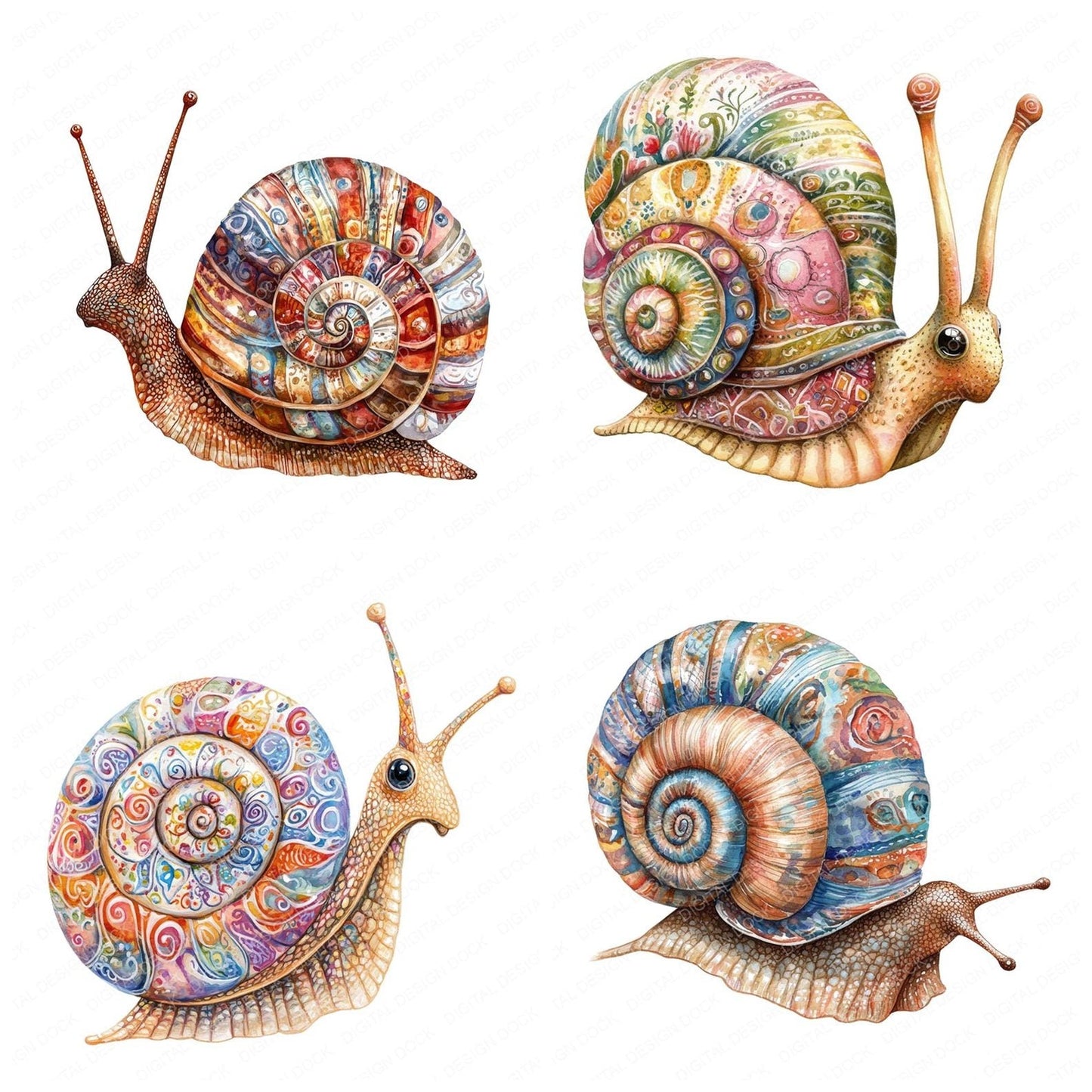 Boho Pattern Snail Clipart Set (DDD004737)
