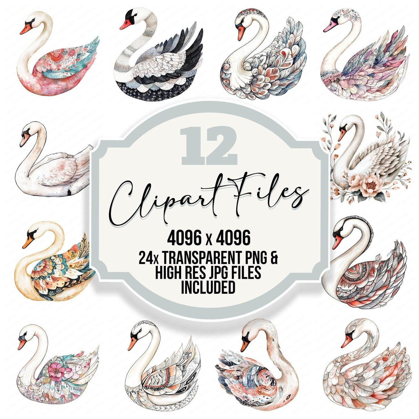 Boho Swan Clipart Set (DDD004738)