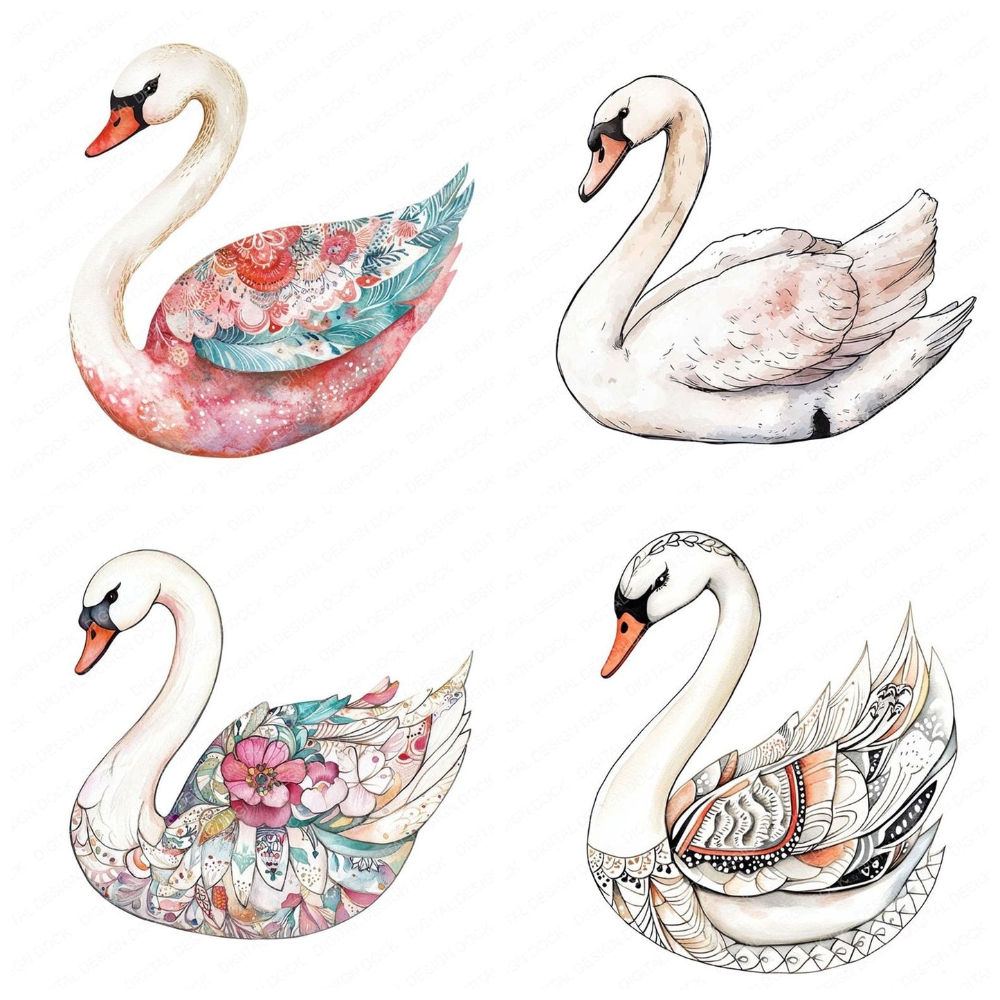Boho Swan Clipart Set (DDD004738)