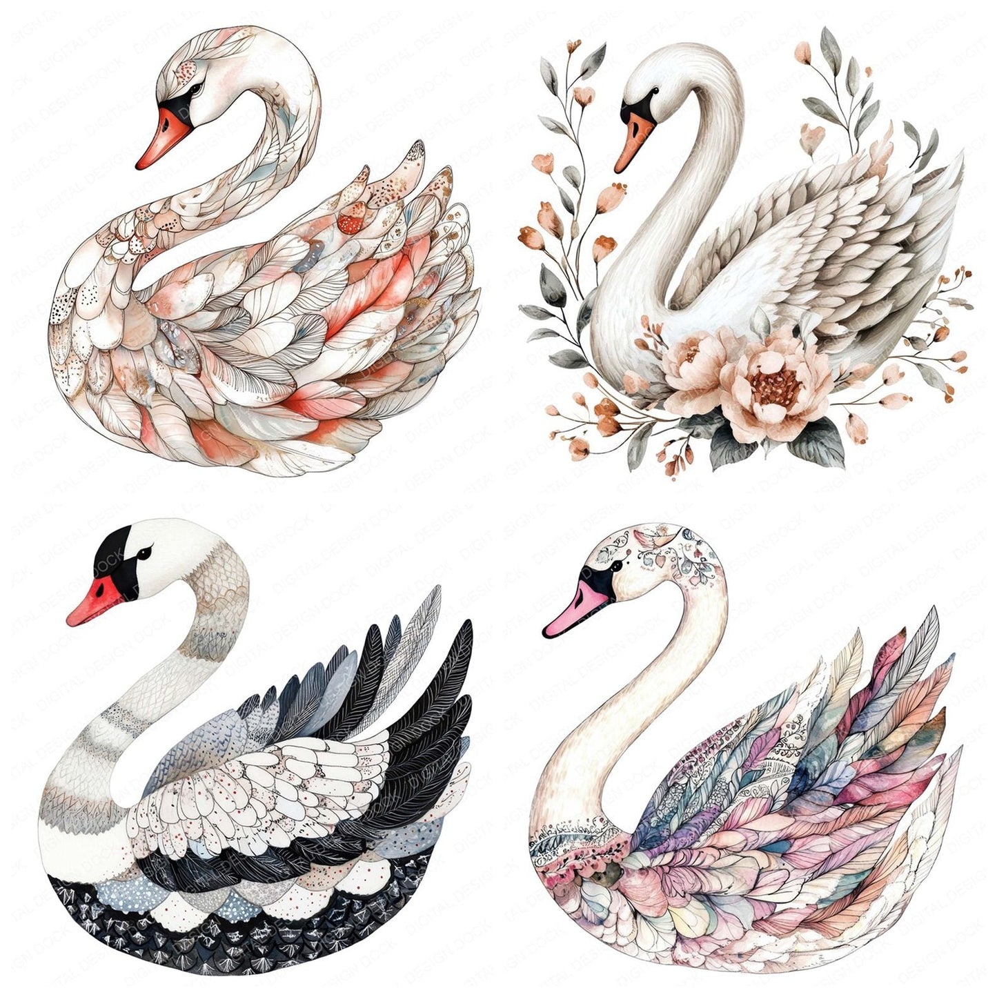 Boho Swan Clipart Set (DDD004738)