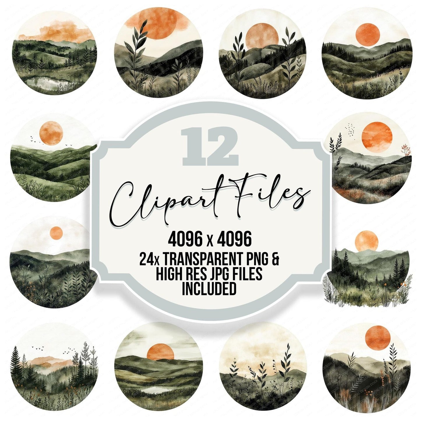 Boho Watercolour Landscape Clipart Set (DDD004739)