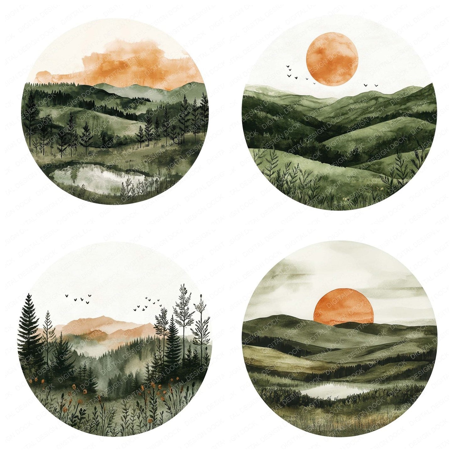 Boho Watercolour Landscape Clipart Set (DDD004739)