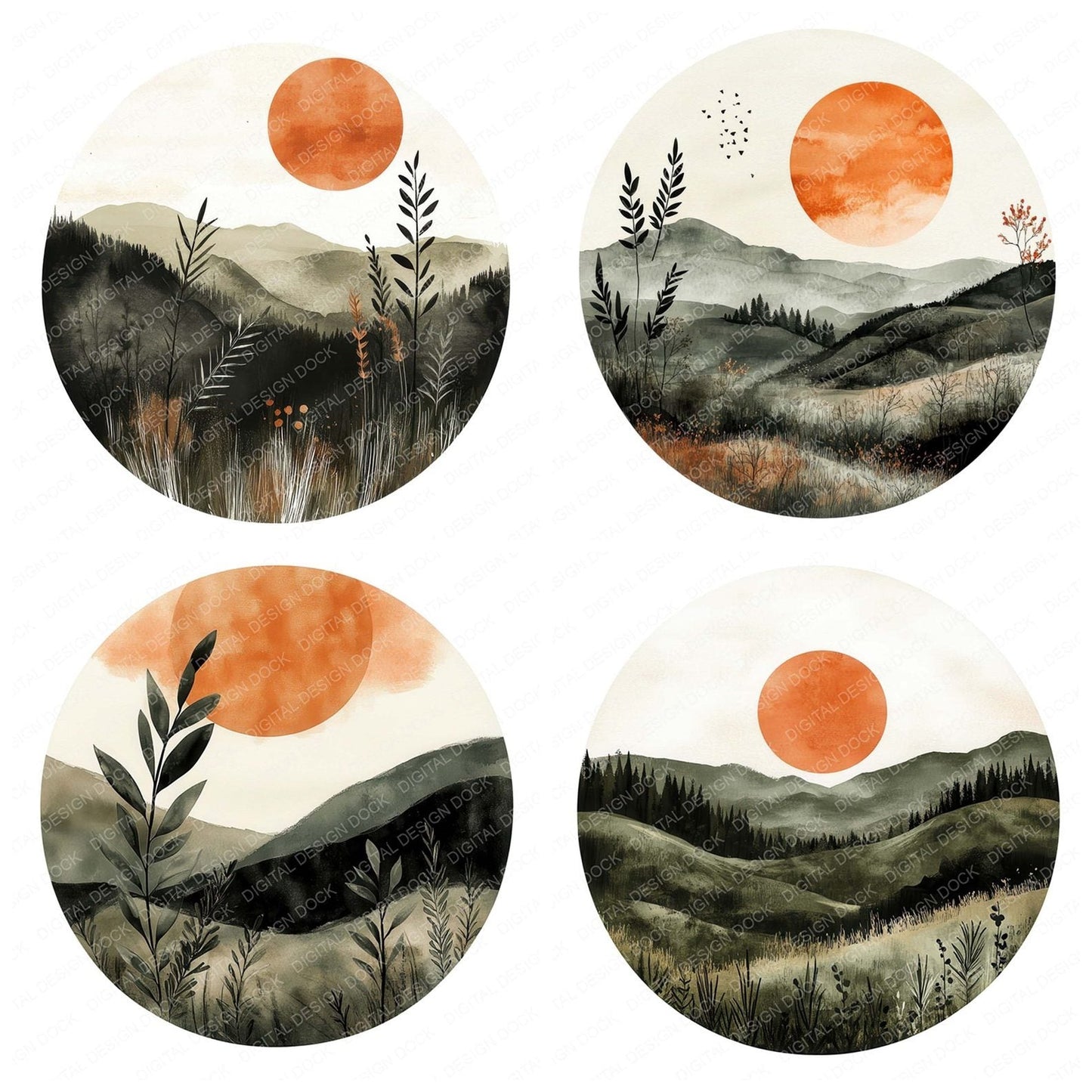 Boho Watercolour Landscape Clipart Set (DDD004739)
