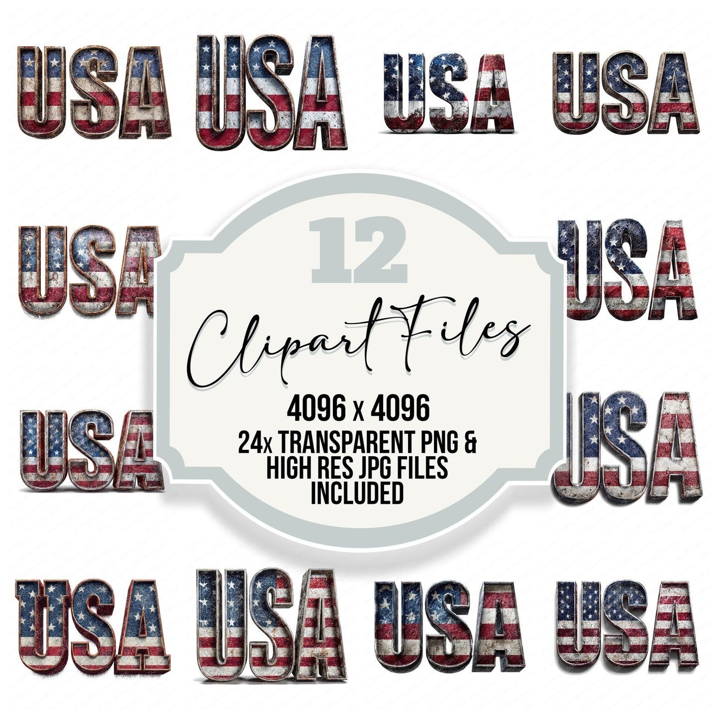 Bold D USA Flag Typography Clipart Set (DDD004746)