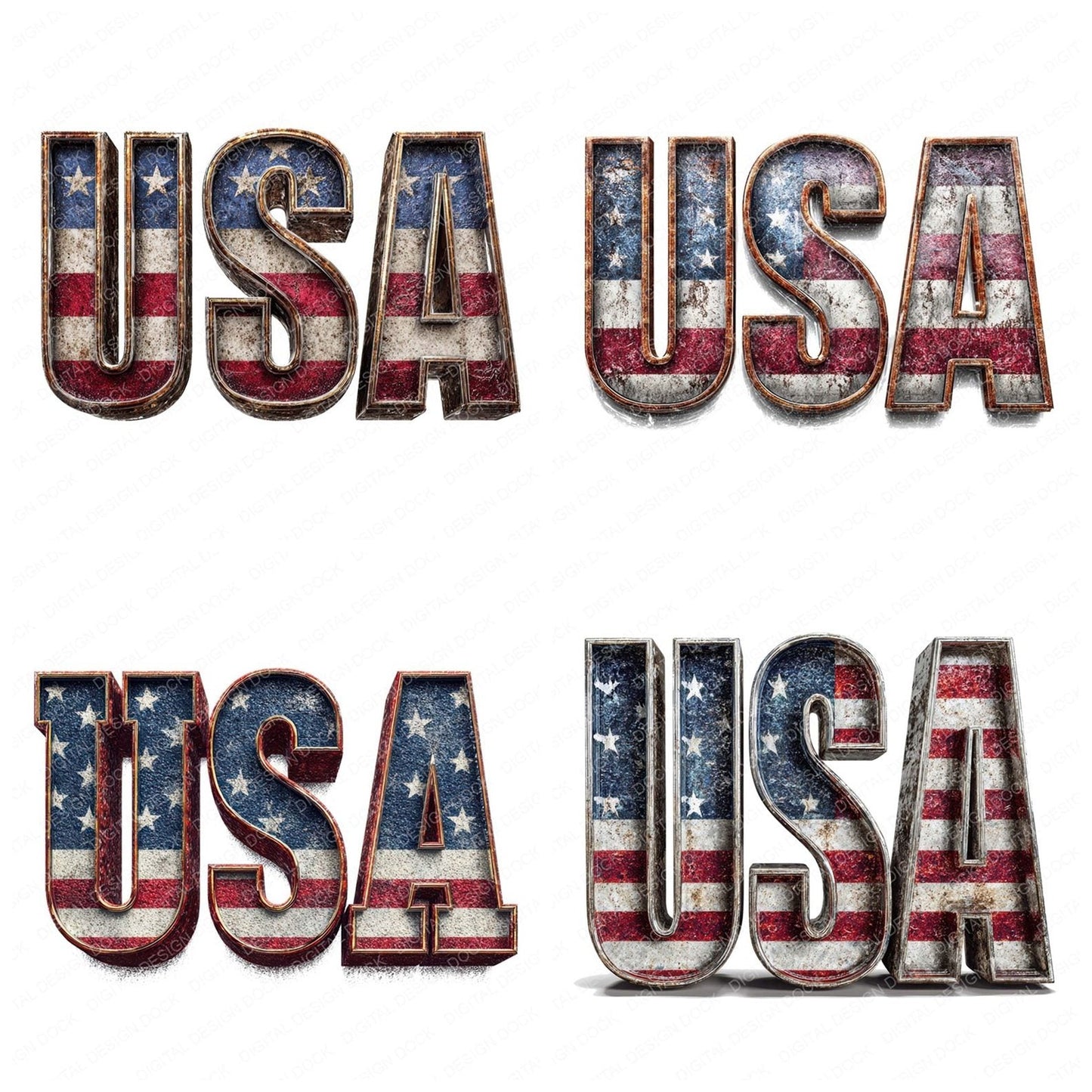 Bold D USA Flag Typography Clipart Set (DDD004746)
