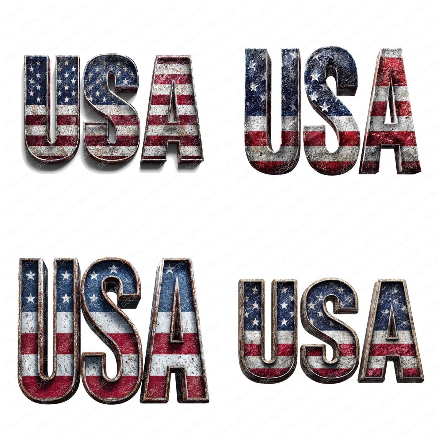Bold D USA Flag Typography Clipart Set (DDD004746)