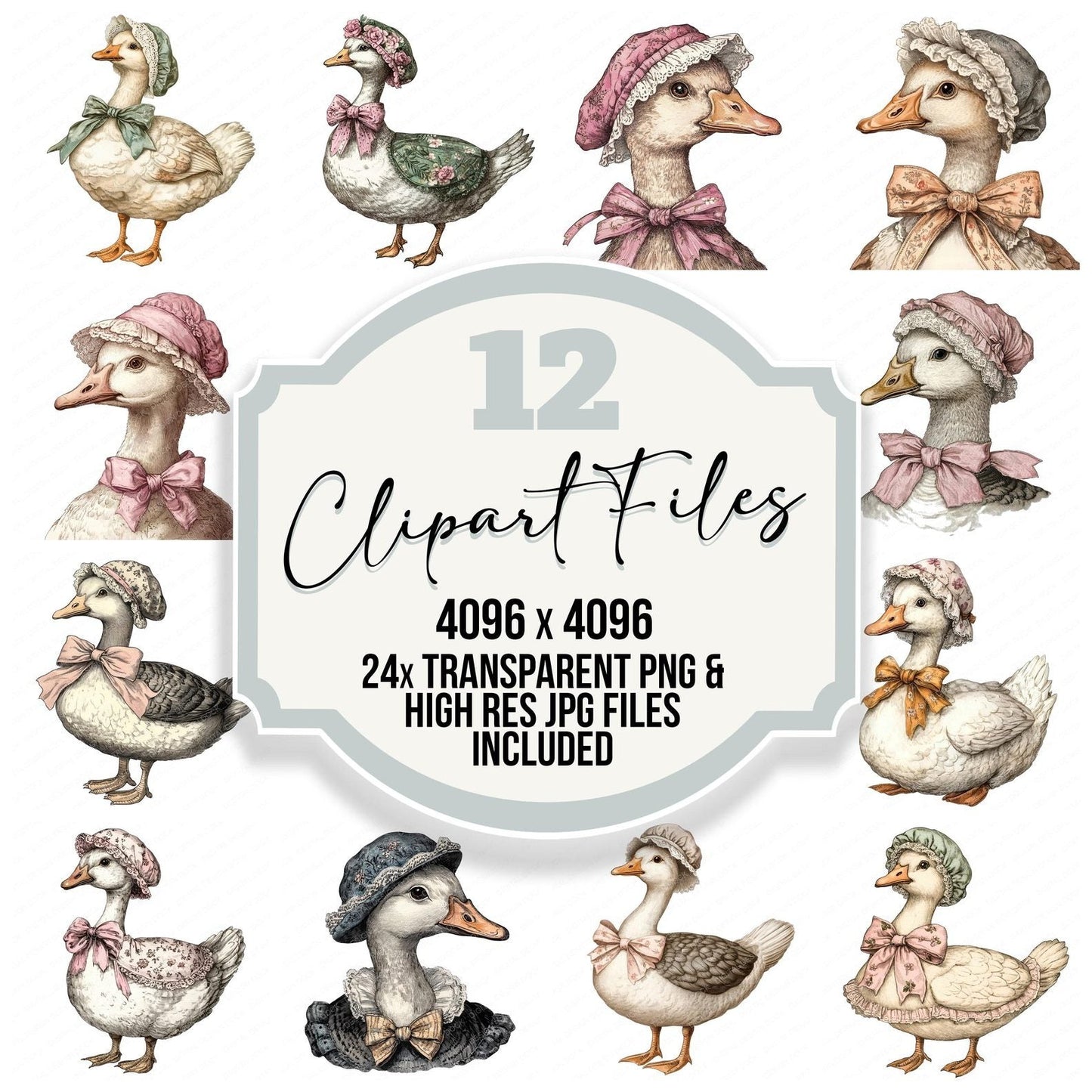 Bonnet Goose with Bow Clipart Set (DDD004748)