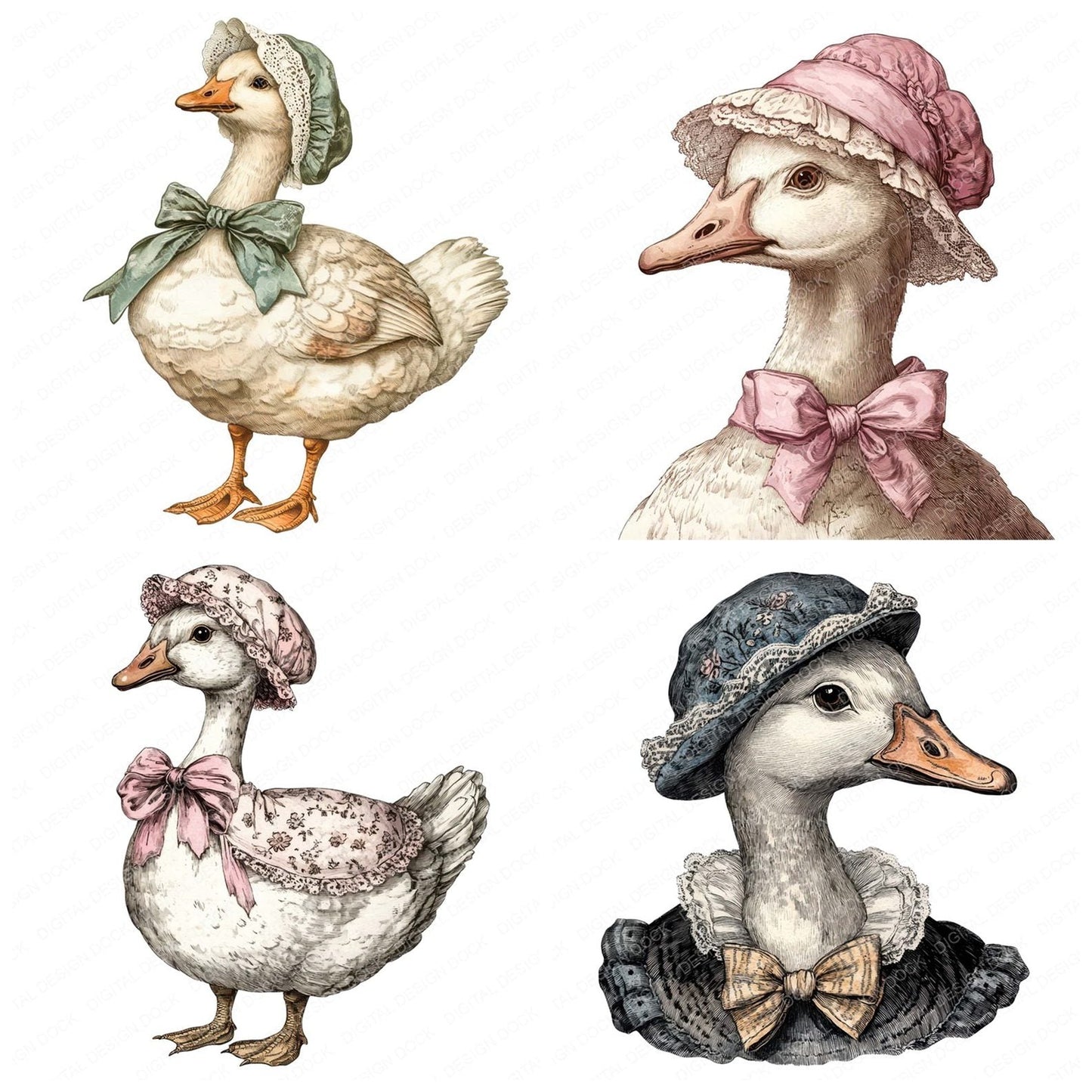 Bonnet Goose with Bow Clipart Set (DDD004748)