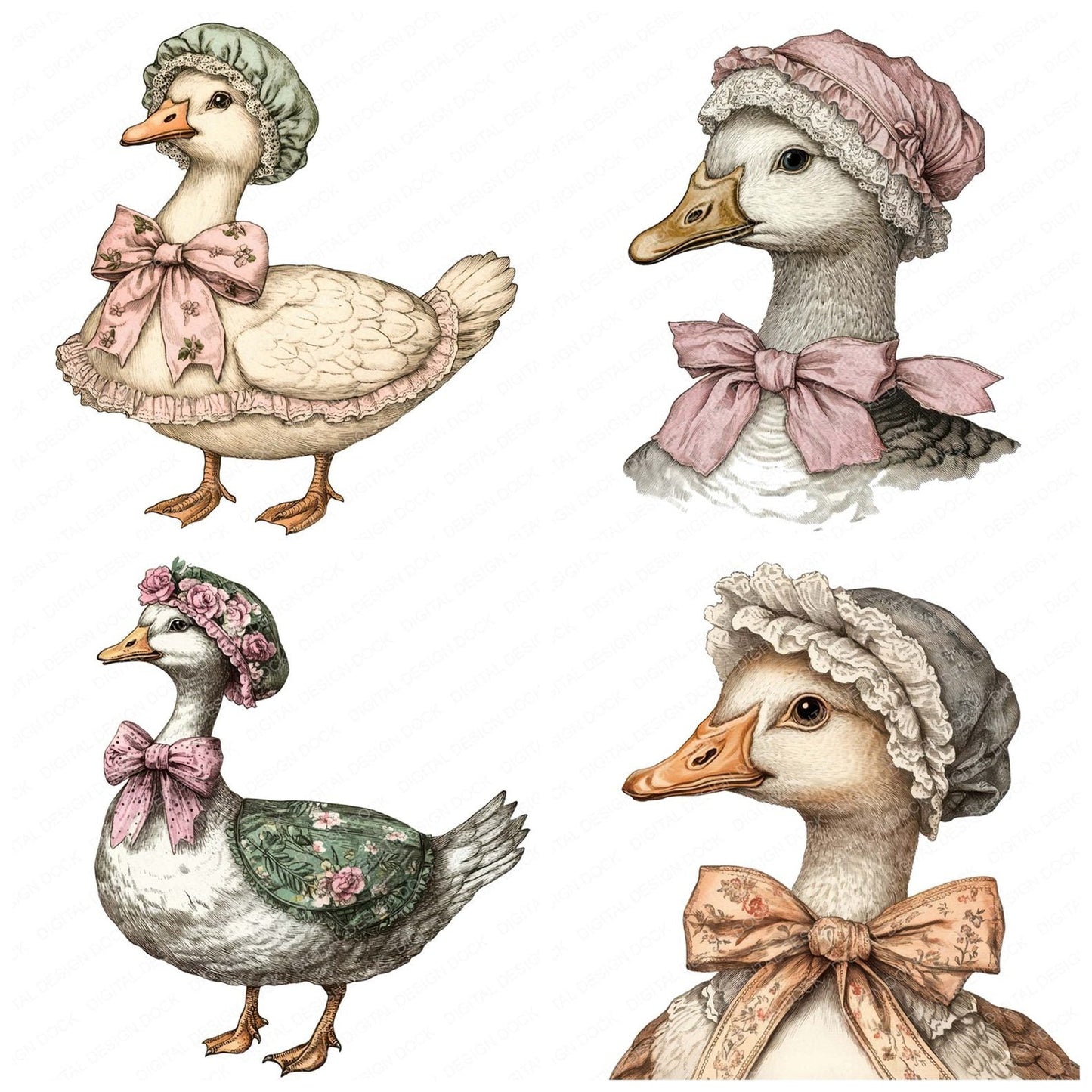 Bonnet Goose with Bow Clipart Set (DDD004748)