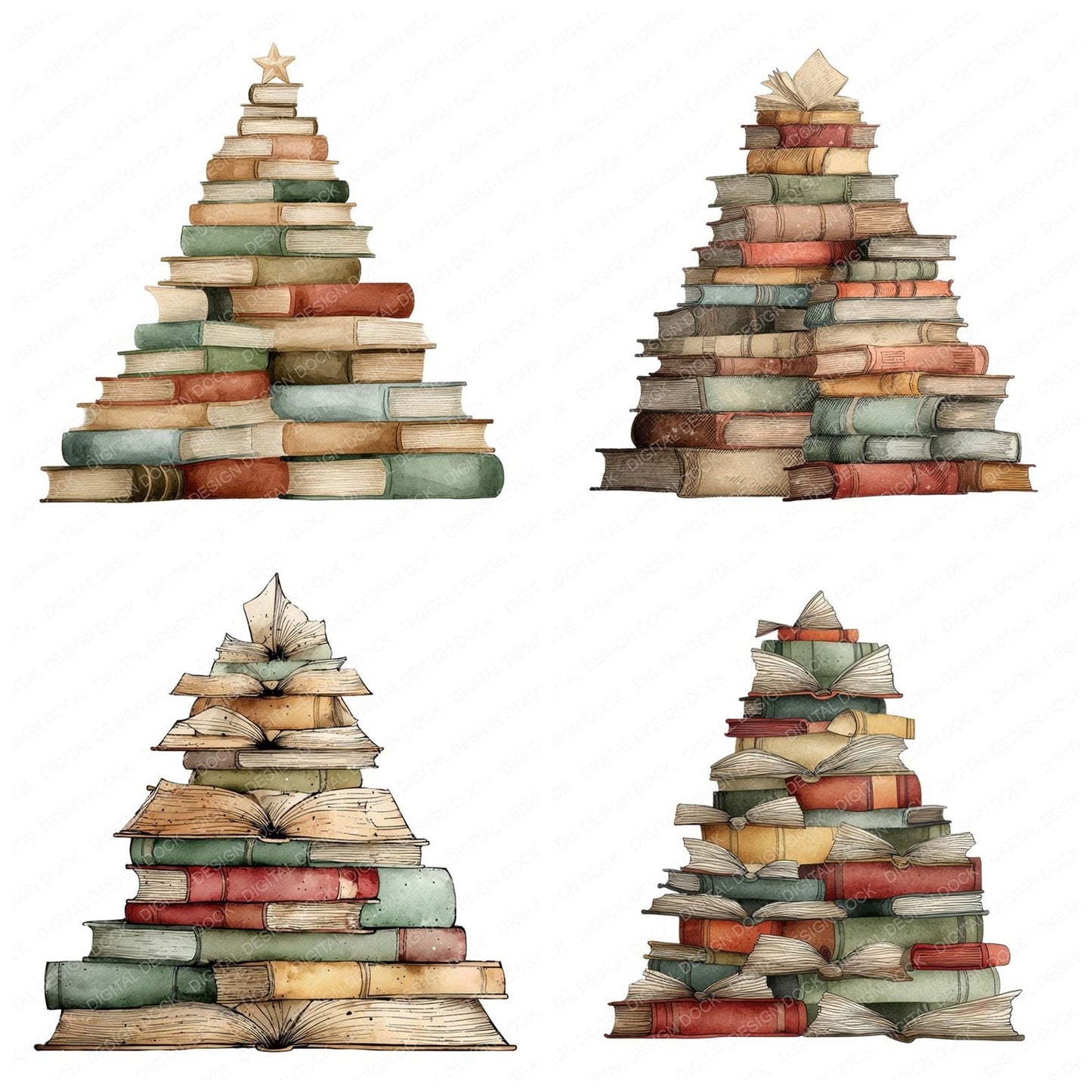 Book Stack Christmas Tree Clipart Set (DDD004753)