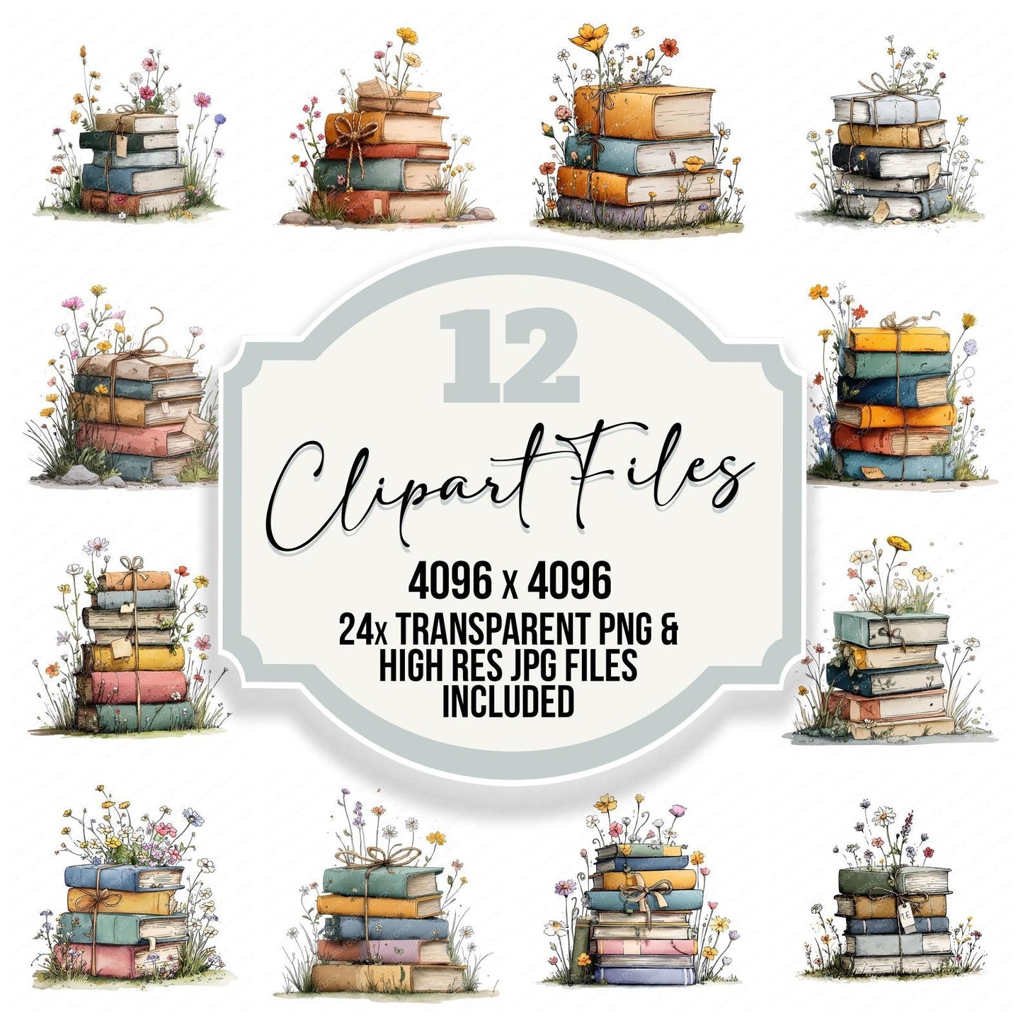 Book Stack Wildflowers Clipart Set (DDD004754)