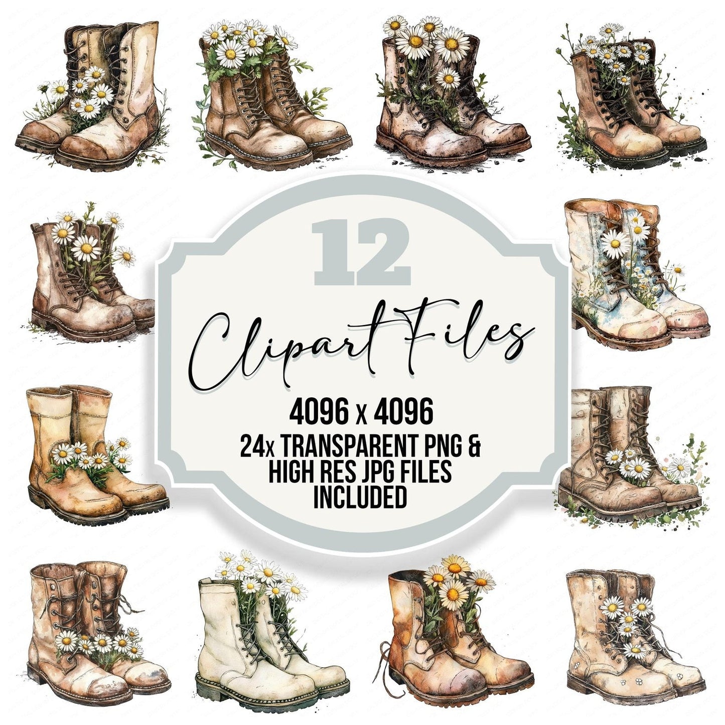 Boots Filled with Daisies Clipart Set (DDD004759)
