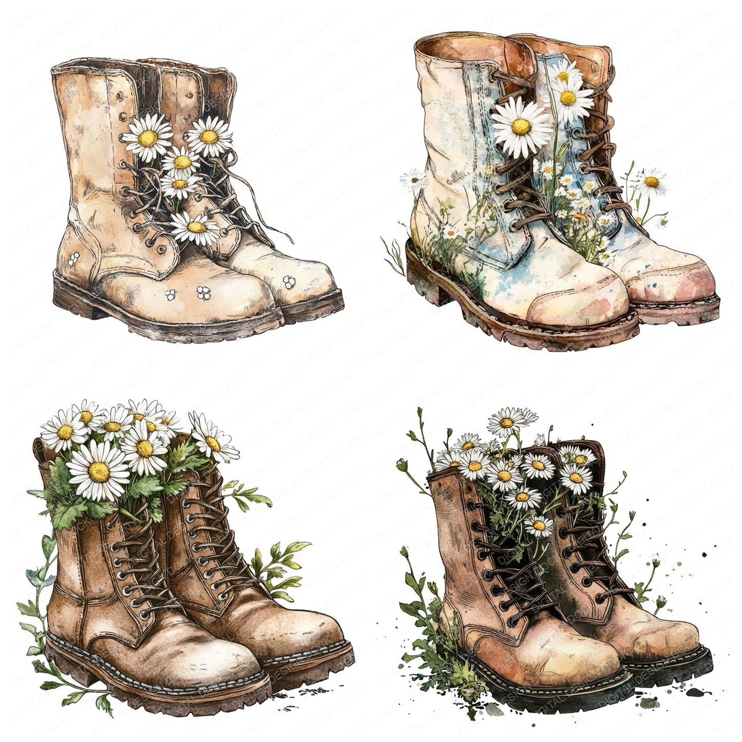 Boots Filled with Daisies Clipart Set (DDD004759)