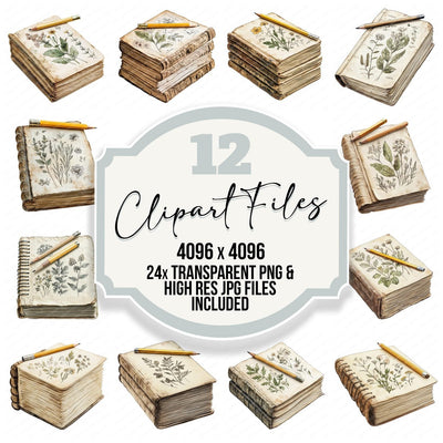 Botanical Field Journal clipart set cover showing the designs and file details