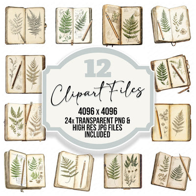 Botanical Field Notebook clipart set cover showing the designs and file details