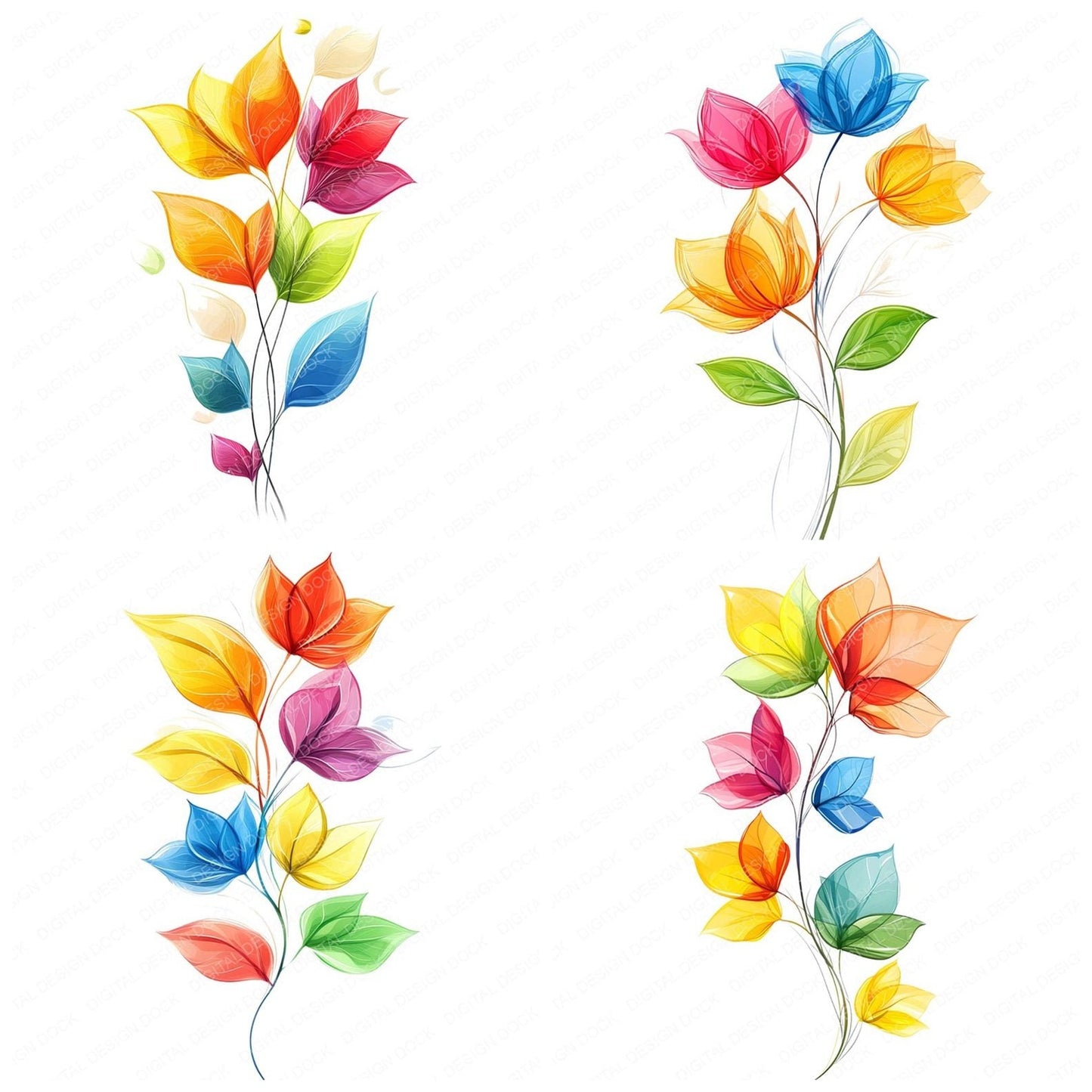 Bright Abstract Flowers Clipart Set (DDD004769)
