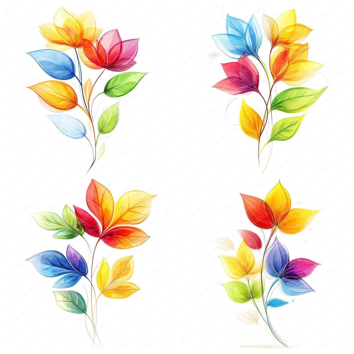 Bright Abstract Flowers Clipart Set (DDD004769)
