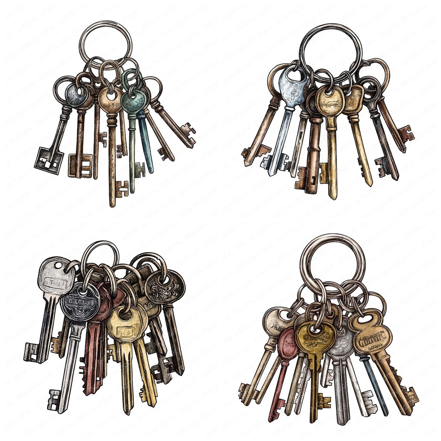 Bunch of Antique Keys Clipart Set (DDD004776)