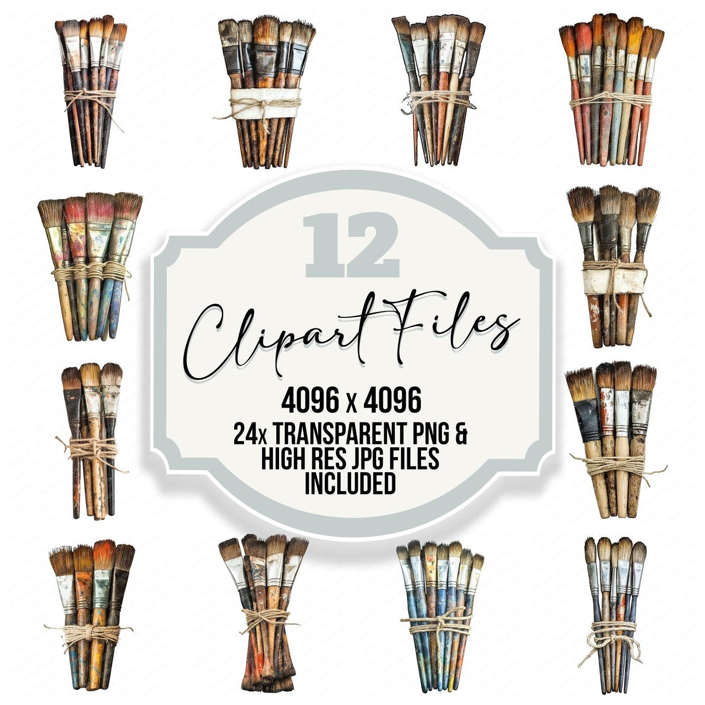 Bundle of Used Paintbrushes Clipart Set (DDD004777)