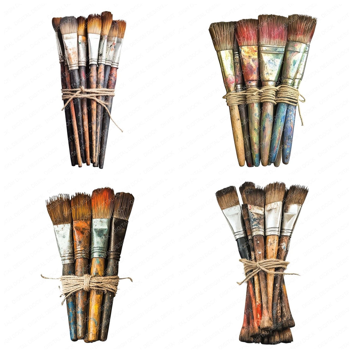 Bundle of Used Paintbrushes Clipart Set (DDD004777)
