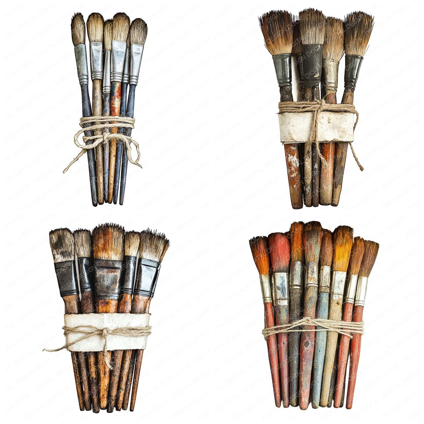 Bundle of Used Paintbrushes Clipart Set (DDD004777)