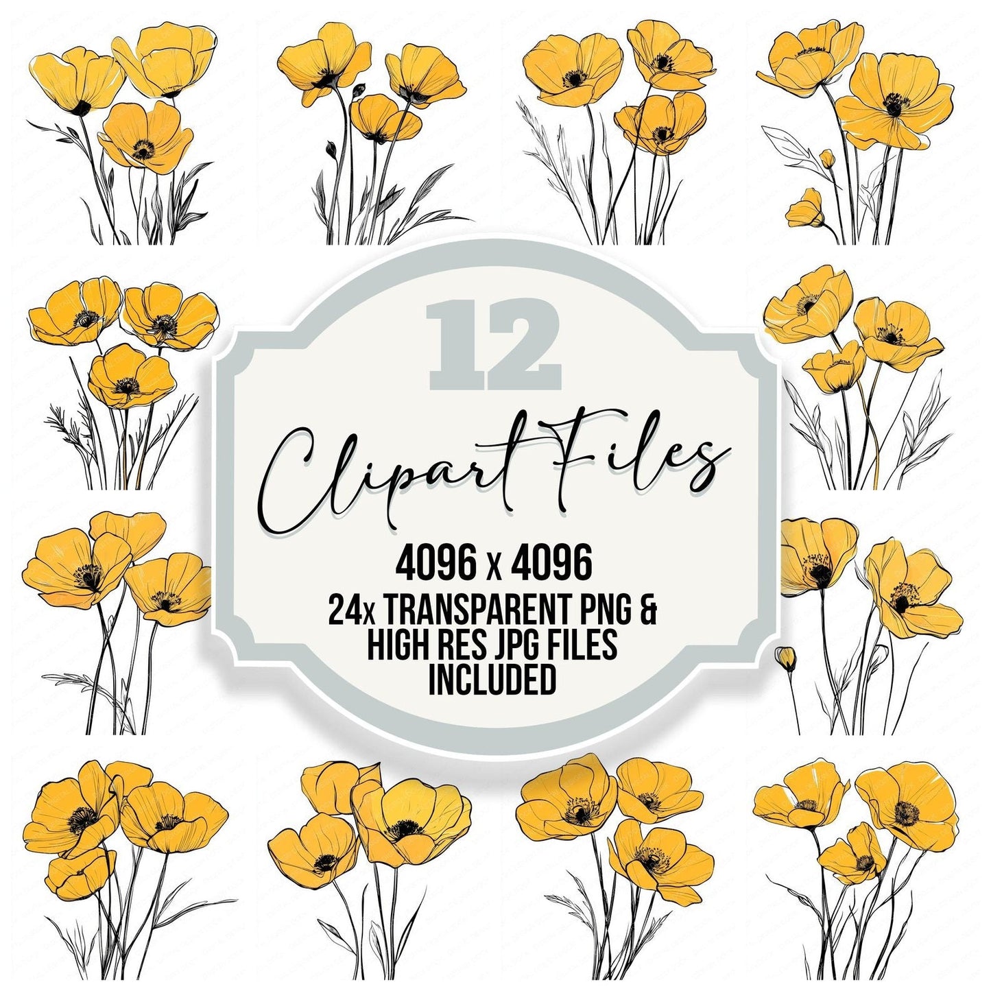 Buttercup Yellow Abstract Flowers Clipart Set (DDD004781)