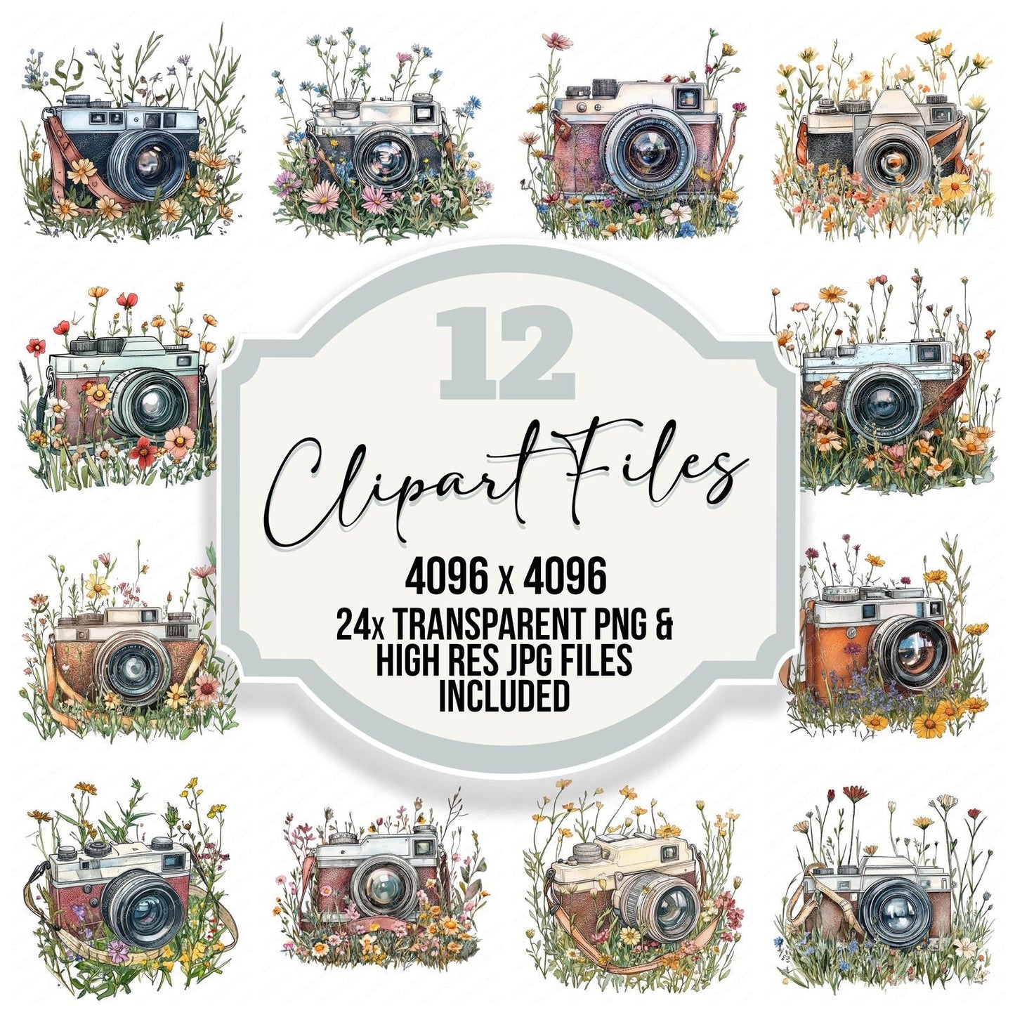 Camera in Wildflowers Clipart Set (DDD004791)