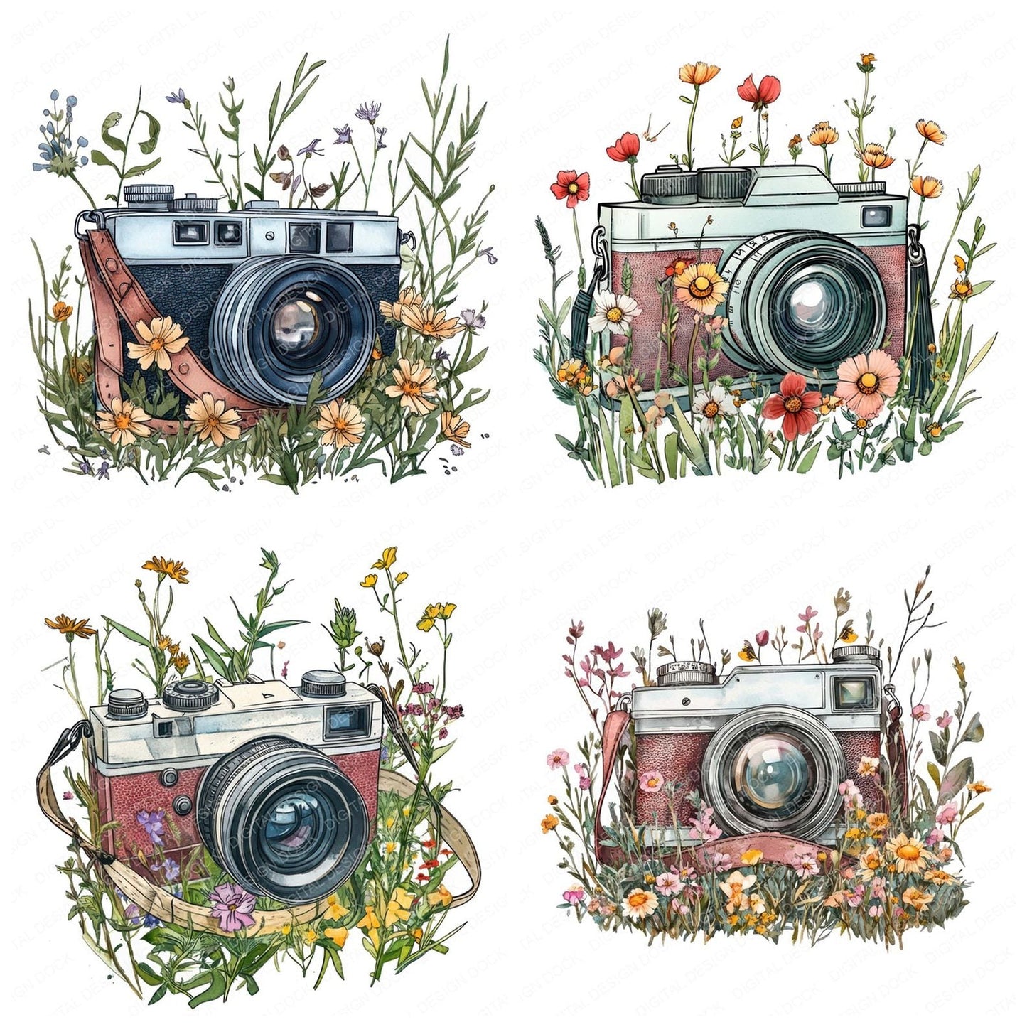 Camera in Wildflowers Clipart Set (DDD004791)