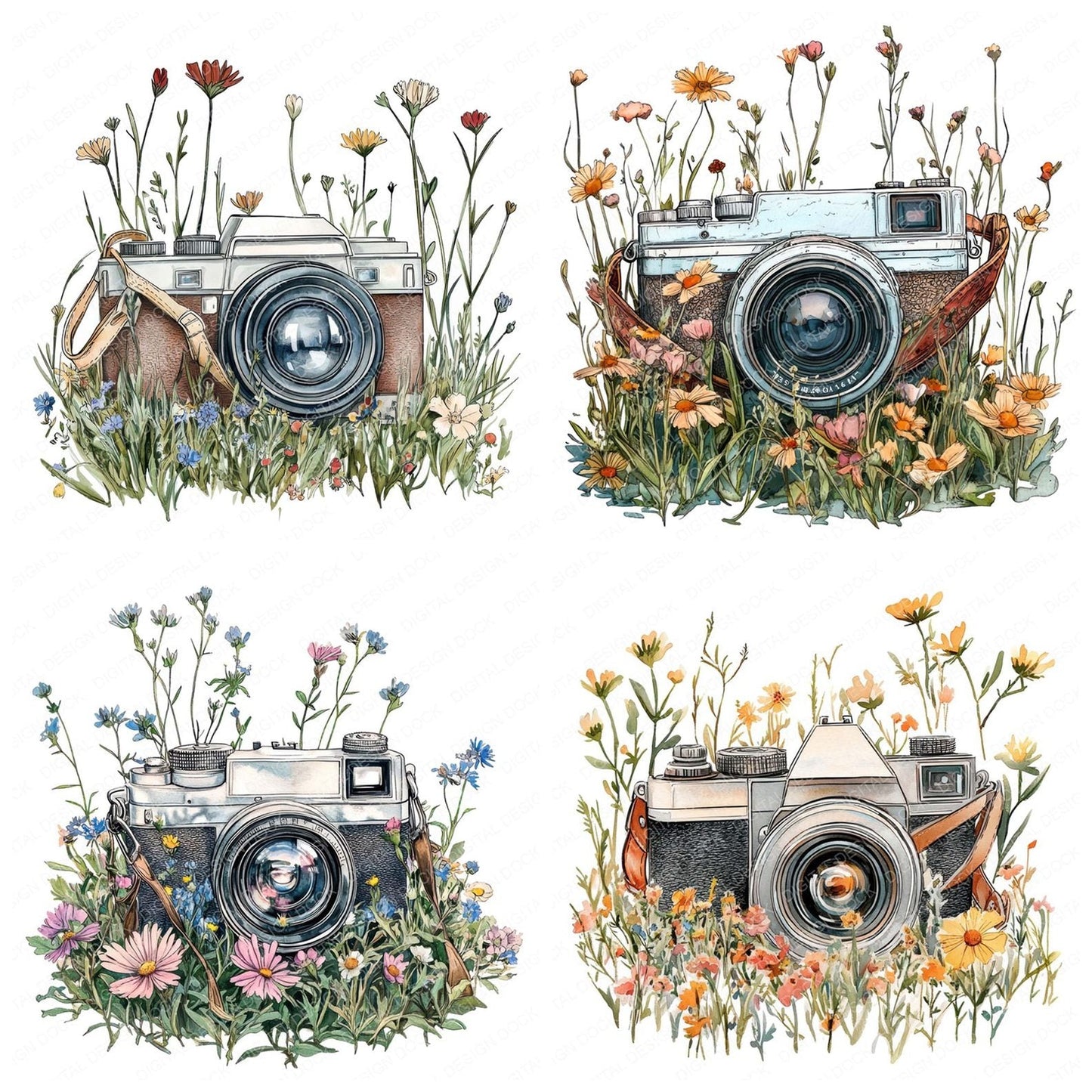 Camera in Wildflowers Clipart Set (DDD004791)