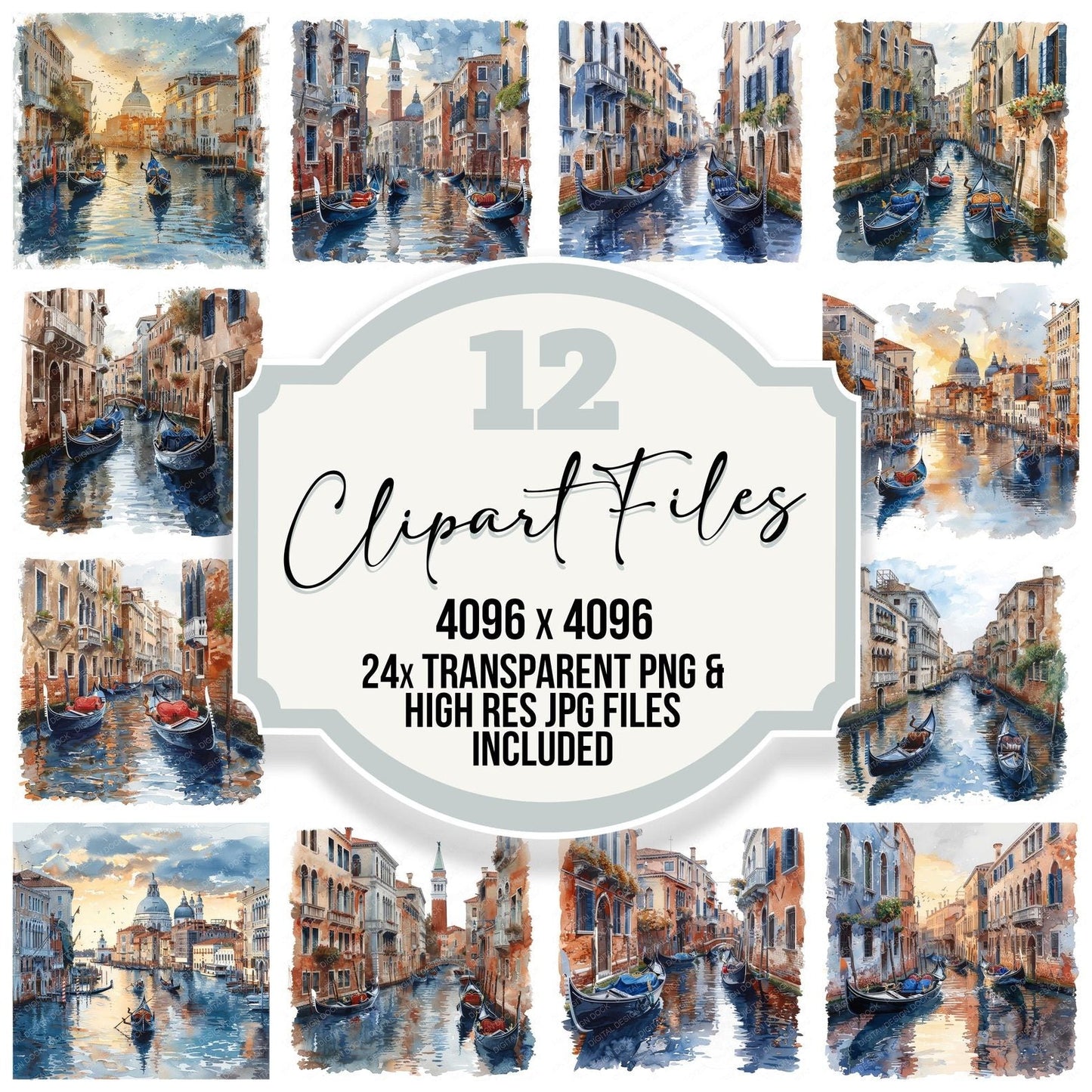 Canal in Venice with Gondolas Clipart Set (DDD004793)