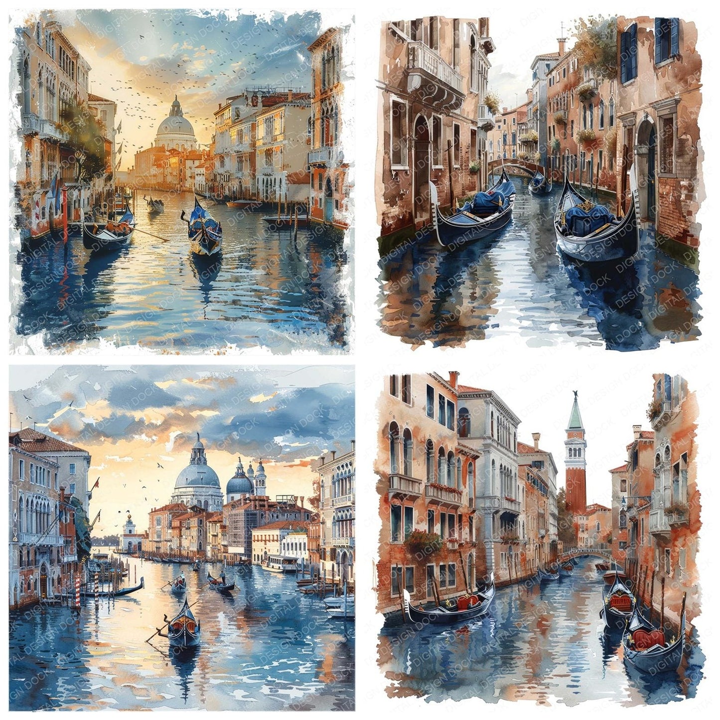 Canal in Venice with Gondolas Clipart Set (DDD004793)