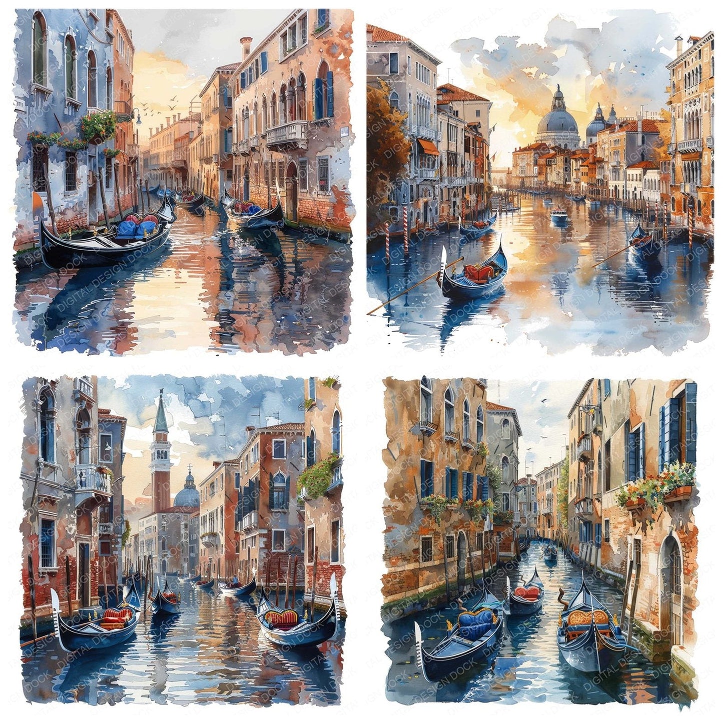 Canal in Venice with Gondolas Clipart Set (DDD004793)