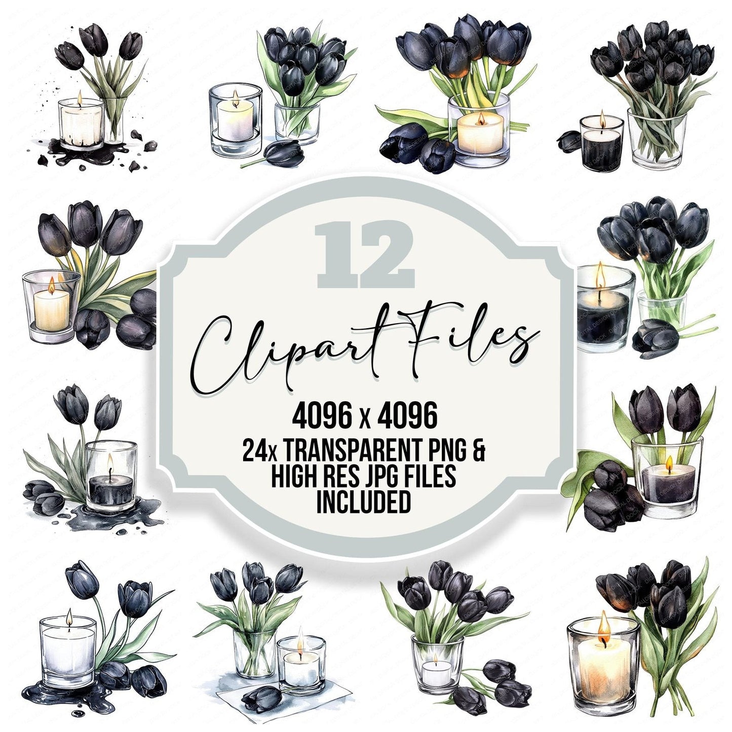 Candle with Black Tulips Clipart Set (DDD004798)