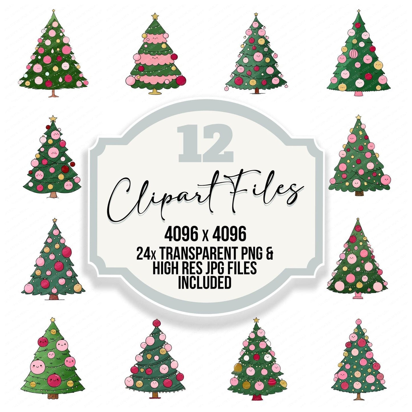 Cartoon Abstract Christmas Tree Clipart Set (DDD004803)