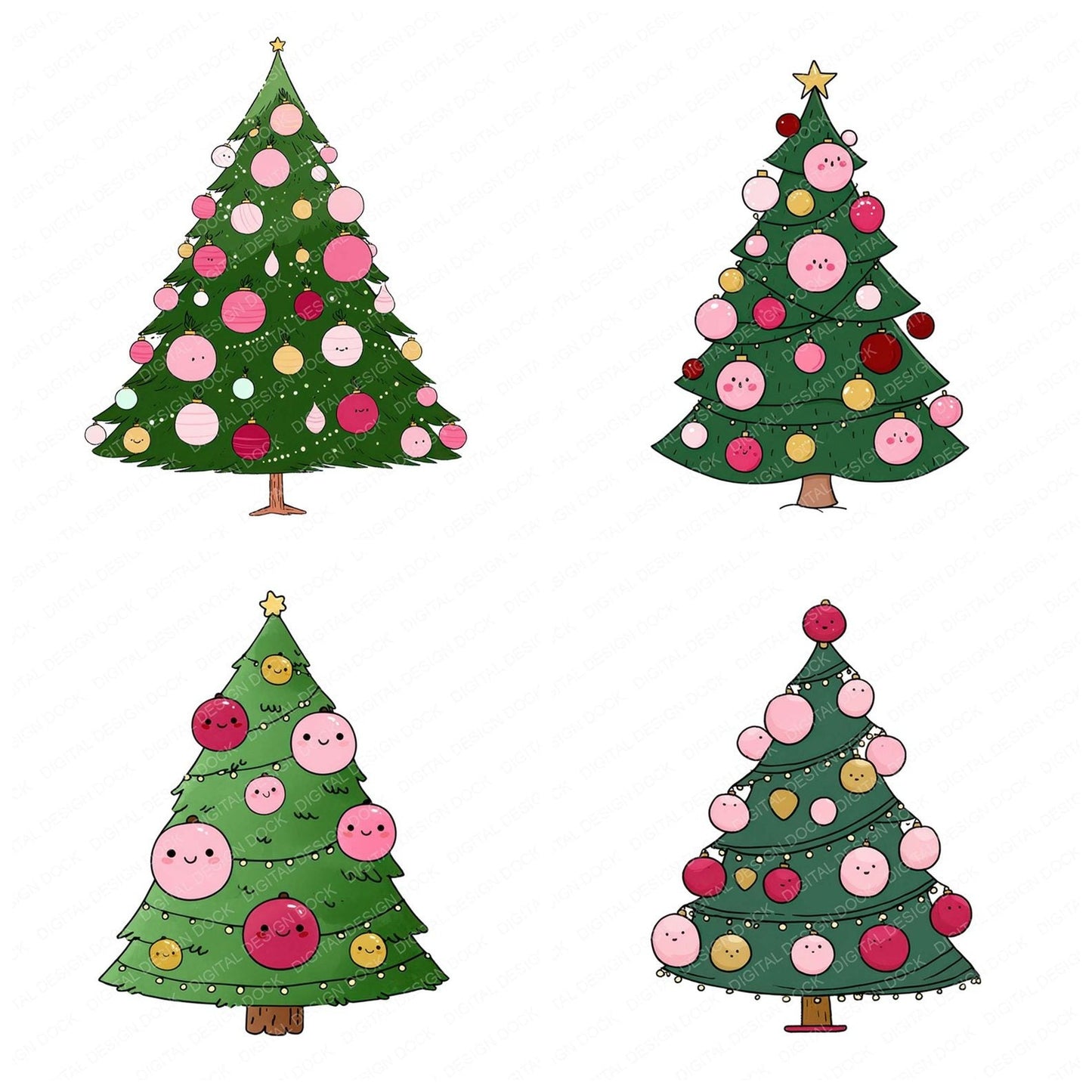 Cartoon Abstract Christmas Tree Clipart Set (DDD004803)