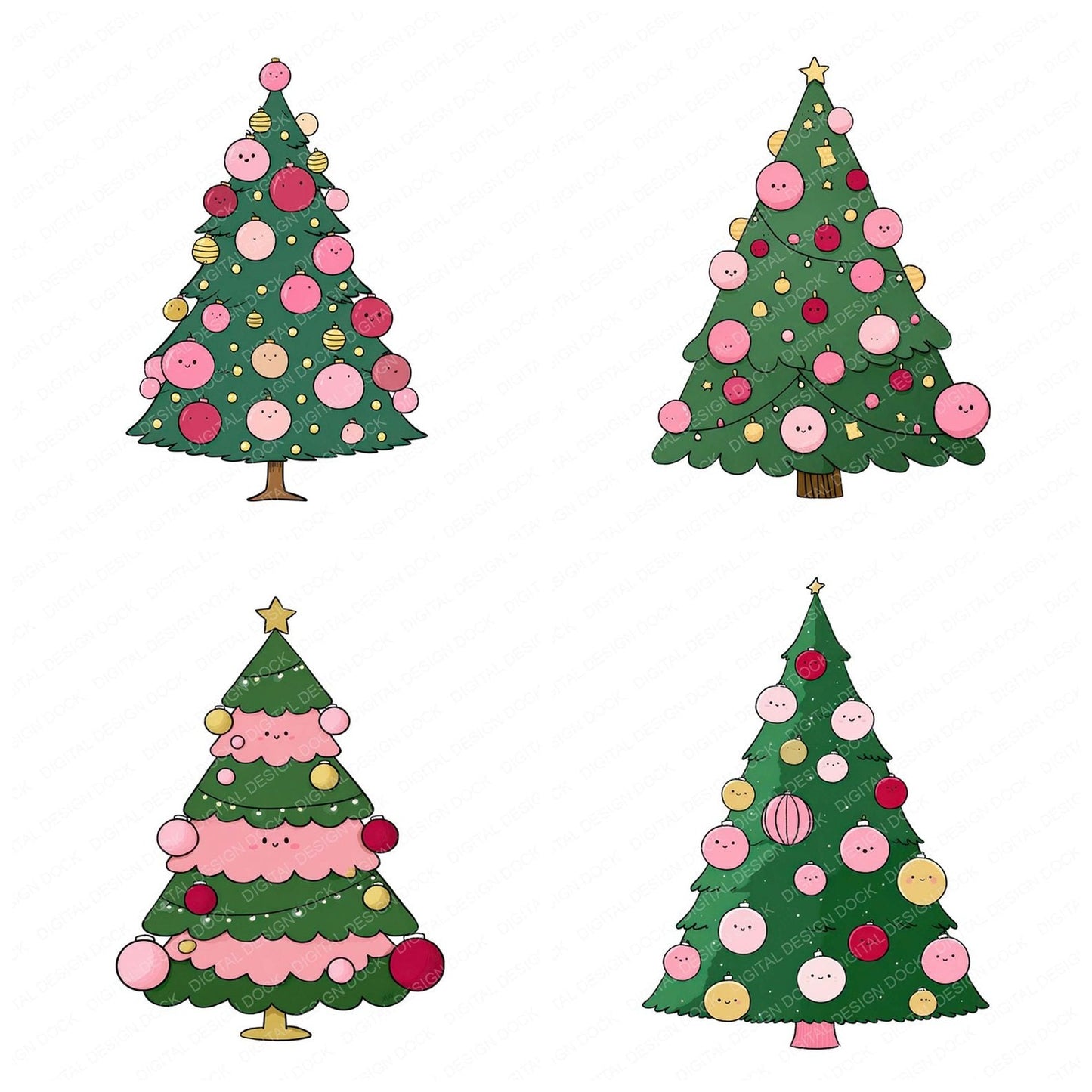 Cartoon Abstract Christmas Tree Clipart Set (DDD004803)