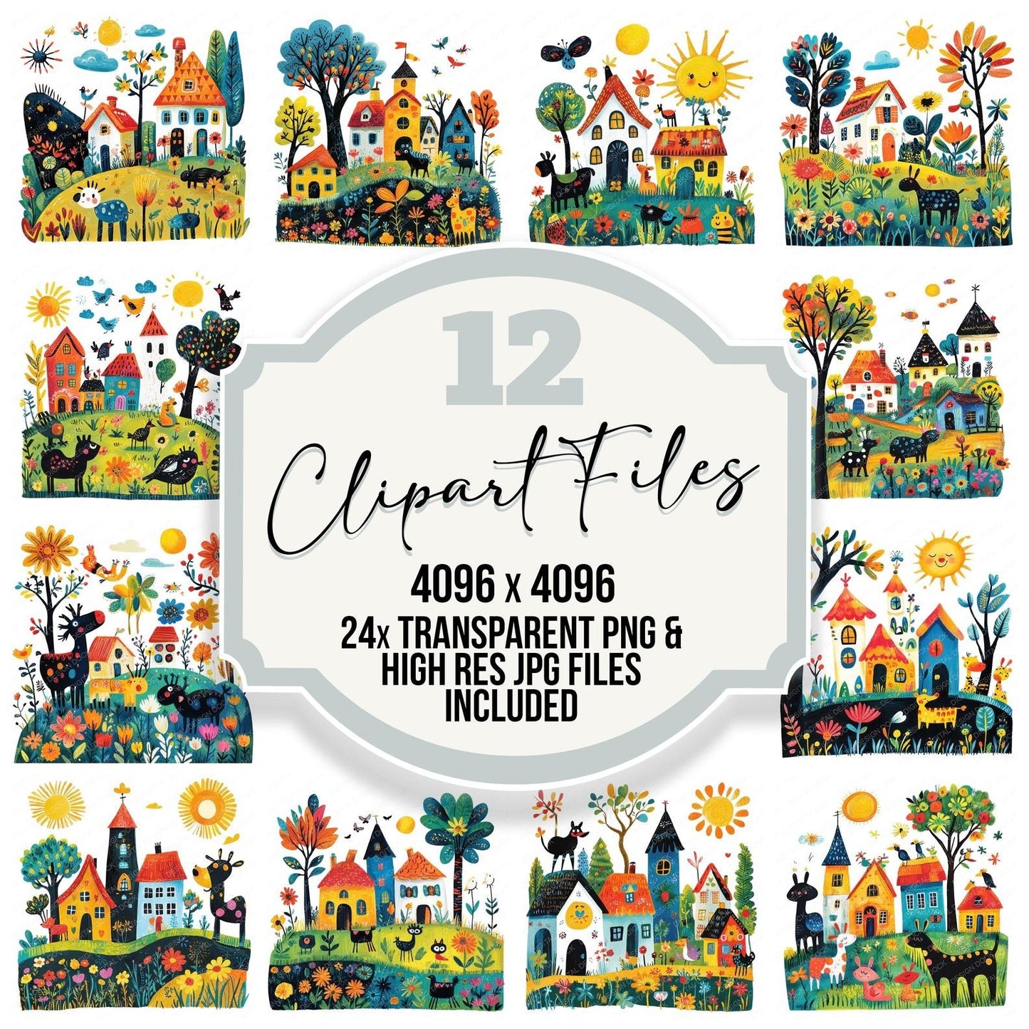 Cartoon Farmyard Scene Clipart Set (DDD004810)