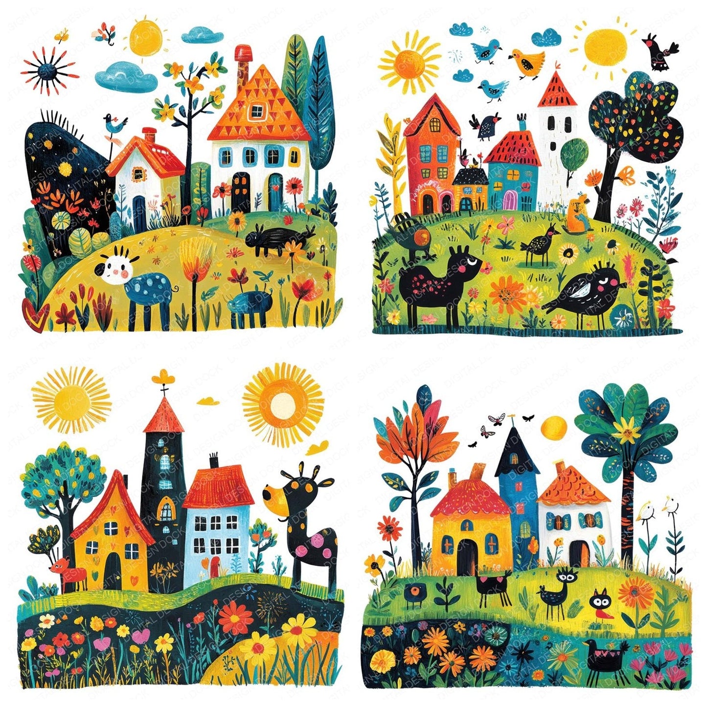 Cartoon Farmyard Scene Clipart Set (DDD004810)