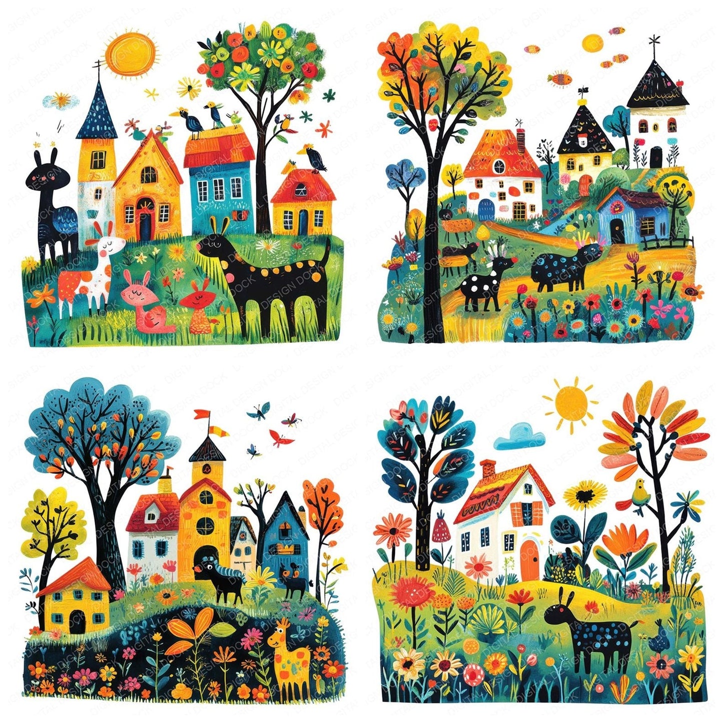 Cartoon Farmyard Scene Clipart Set (DDD004810)