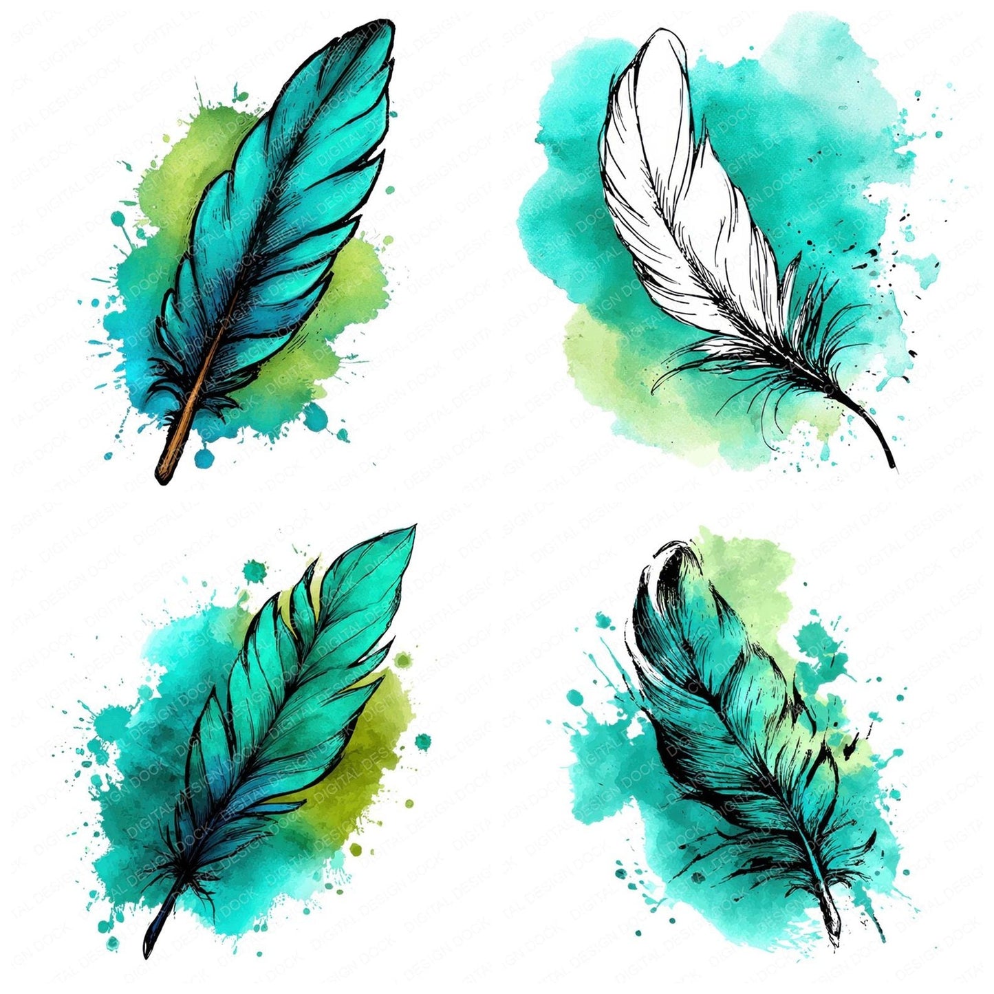 Cartoon Feather Splash Clipart Set (DDD004811)