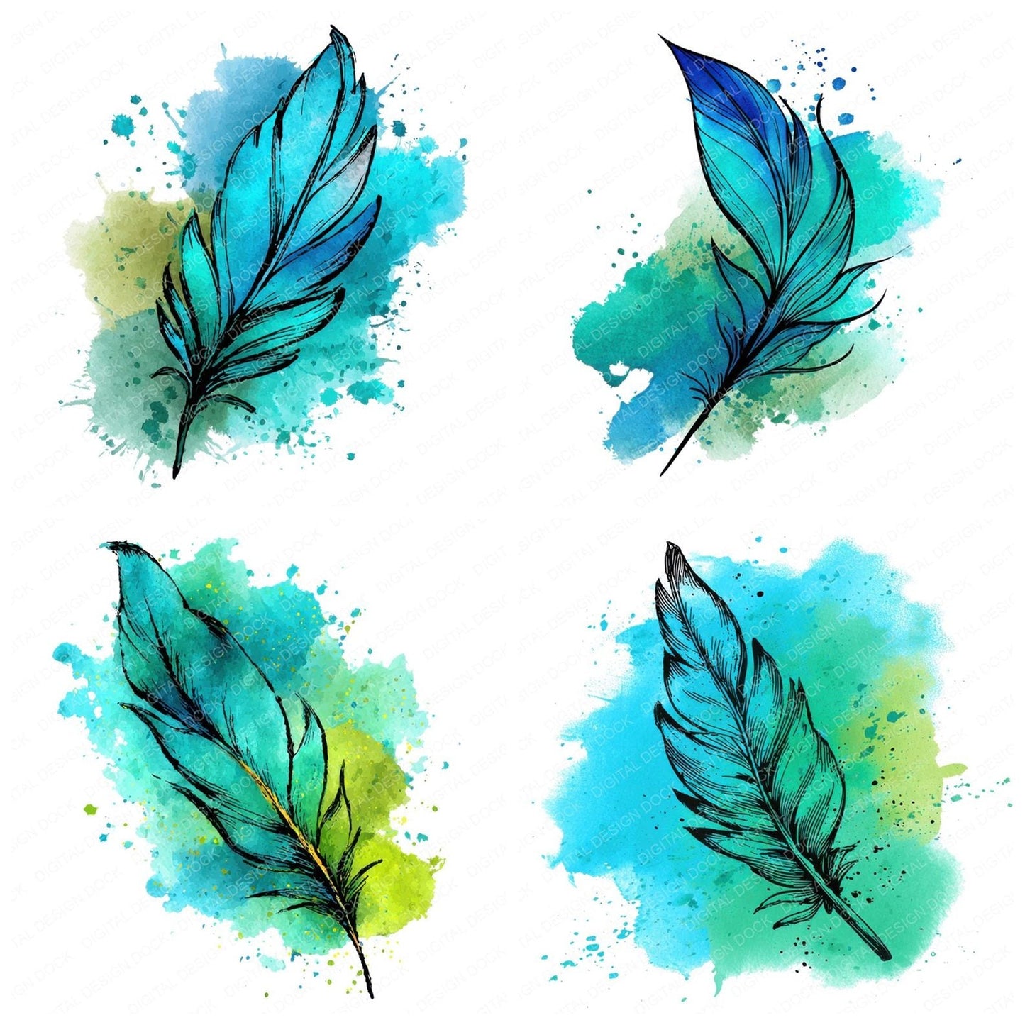 Cartoon Feather Splash Clipart Set (DDD004811)
