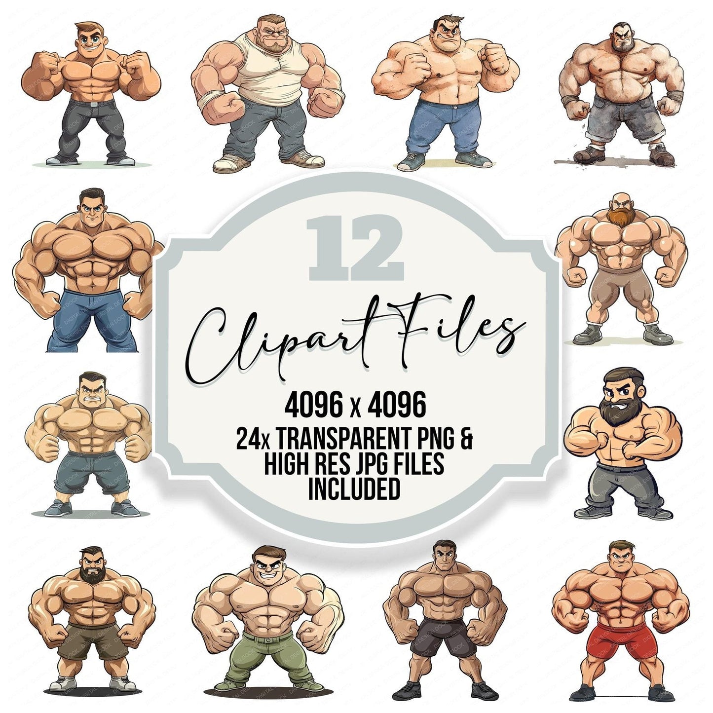 Cartoon Muscle Man Clipart Set (DDD004814)