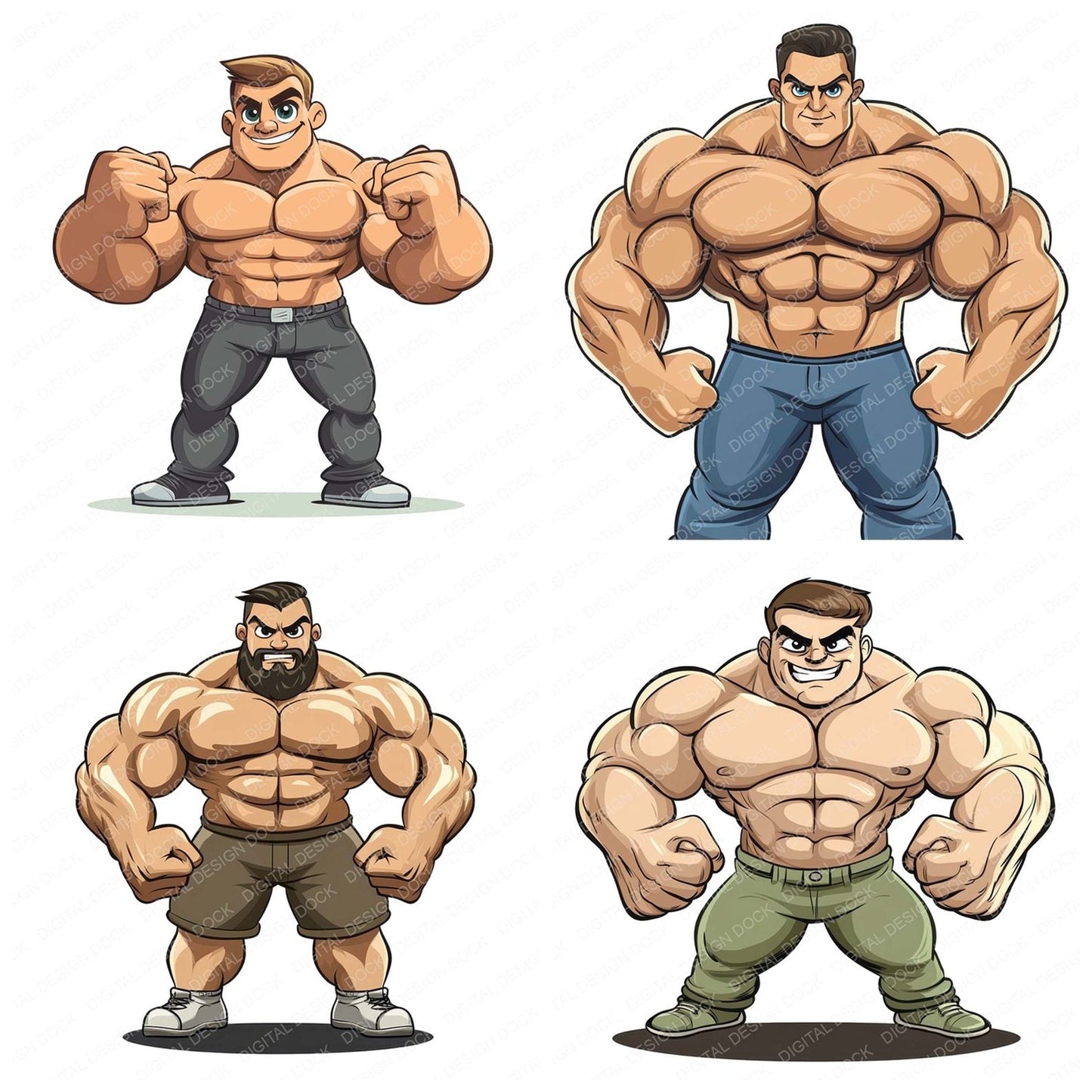 Cartoon Muscle Man Clipart Set (DDD004814)