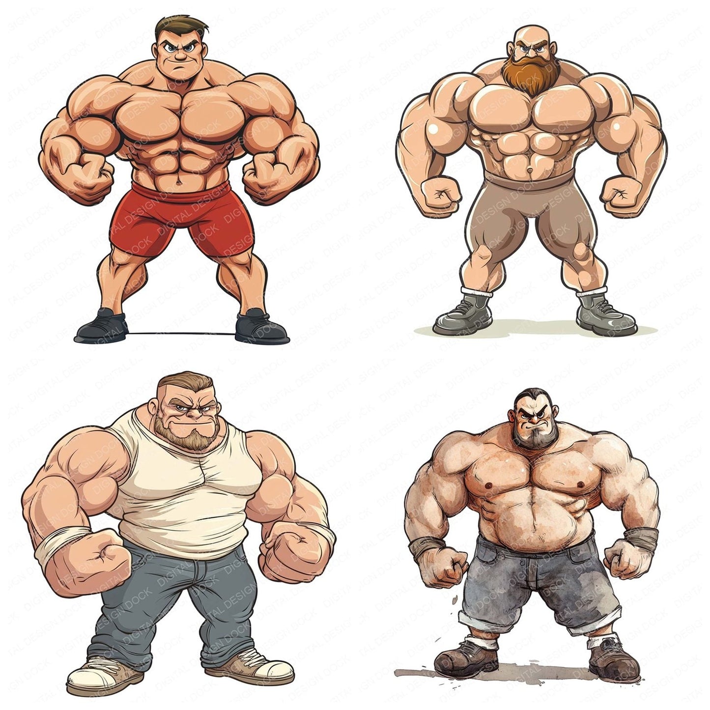 Cartoon Muscle Man Clipart Set (DDD004814)