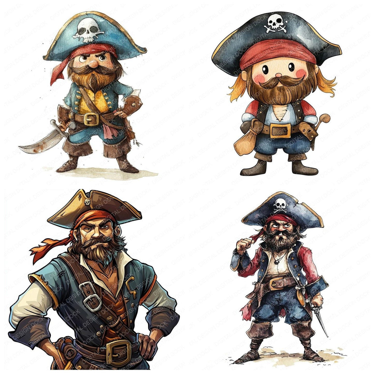 Cartoon Pirate Character Clipart Set (DDD004815)