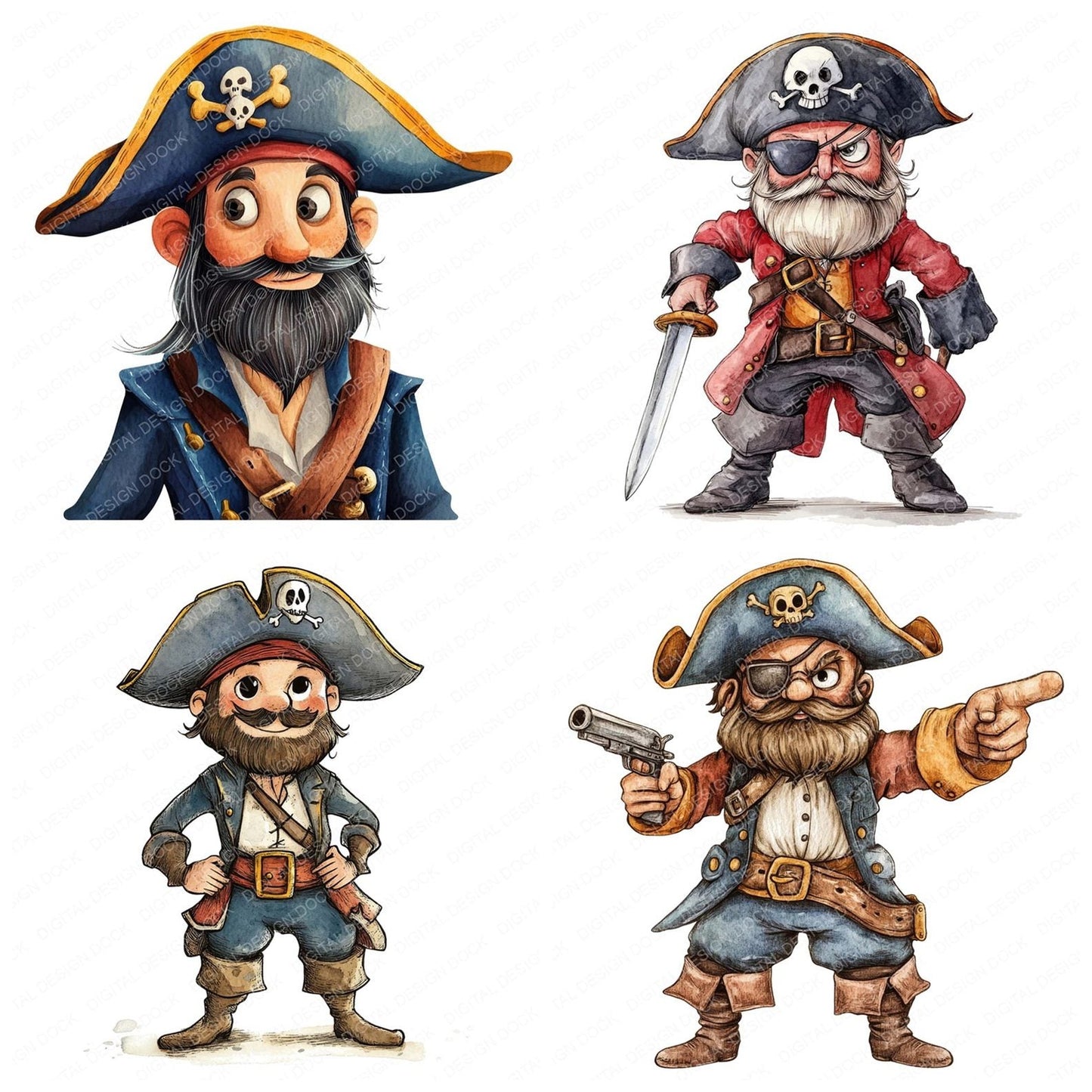 Cartoon Pirate Character Clipart Set (DDD004815)