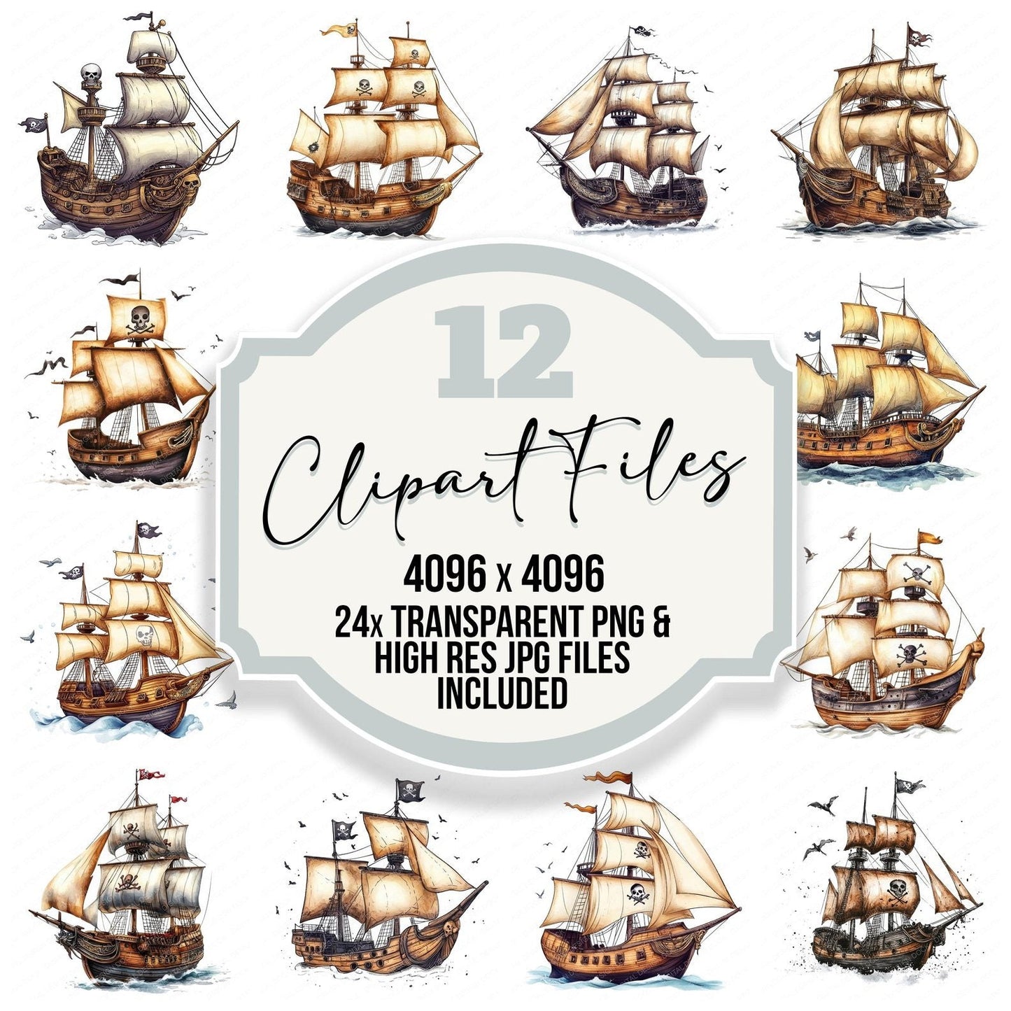 Cartoon Pirate Ship Clipart Set (DDD004816)