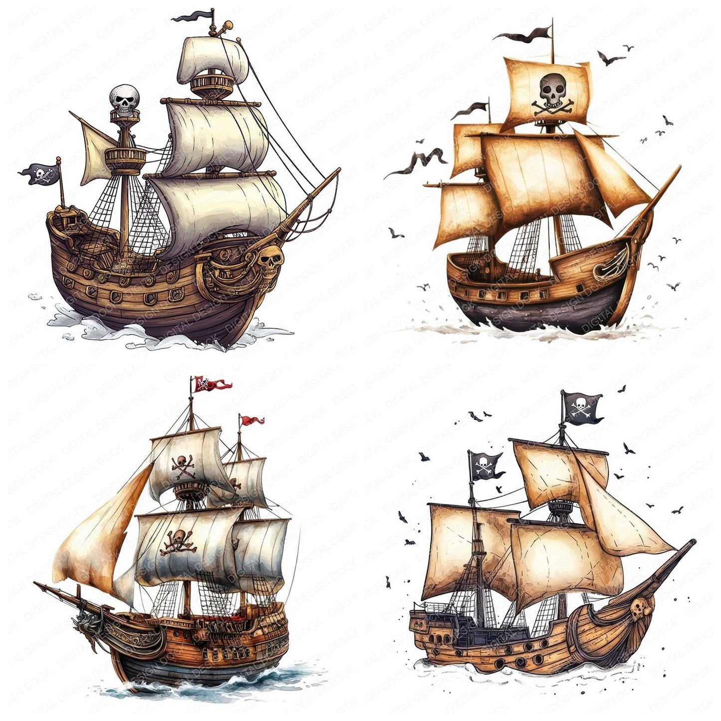 Cartoon Pirate Ship Clipart Set (DDD004816)