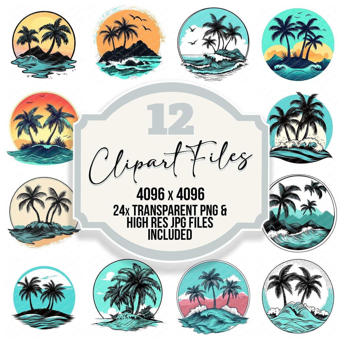 Cartoon Tropical Island Clipart Set (DDD004819)