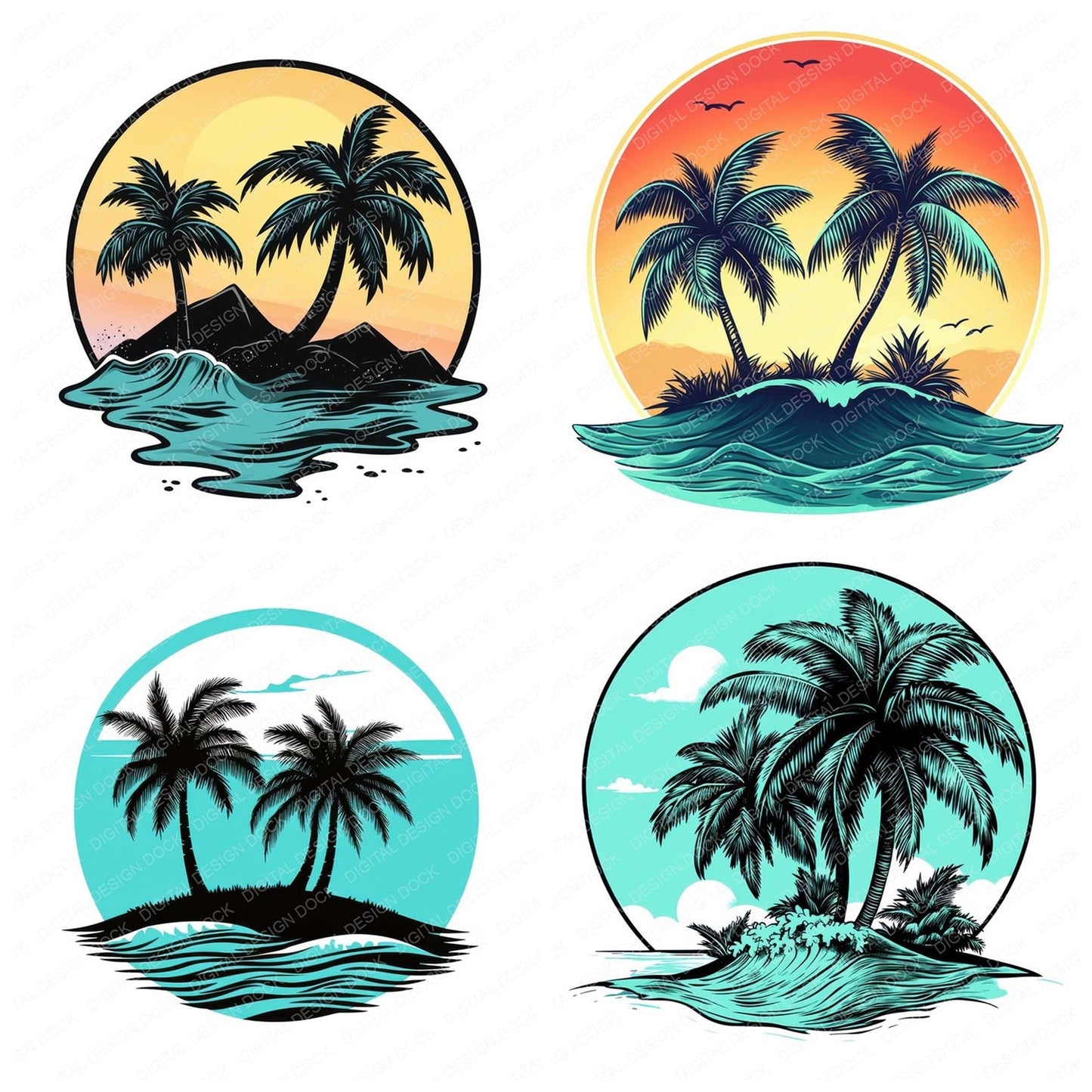 Cartoon Tropical Island Clipart Set (DDD004819)